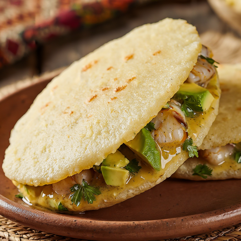 Arepa de Bug de la Bahía de Moreton con Mantequilla de Limón Mirtilo y Palta
