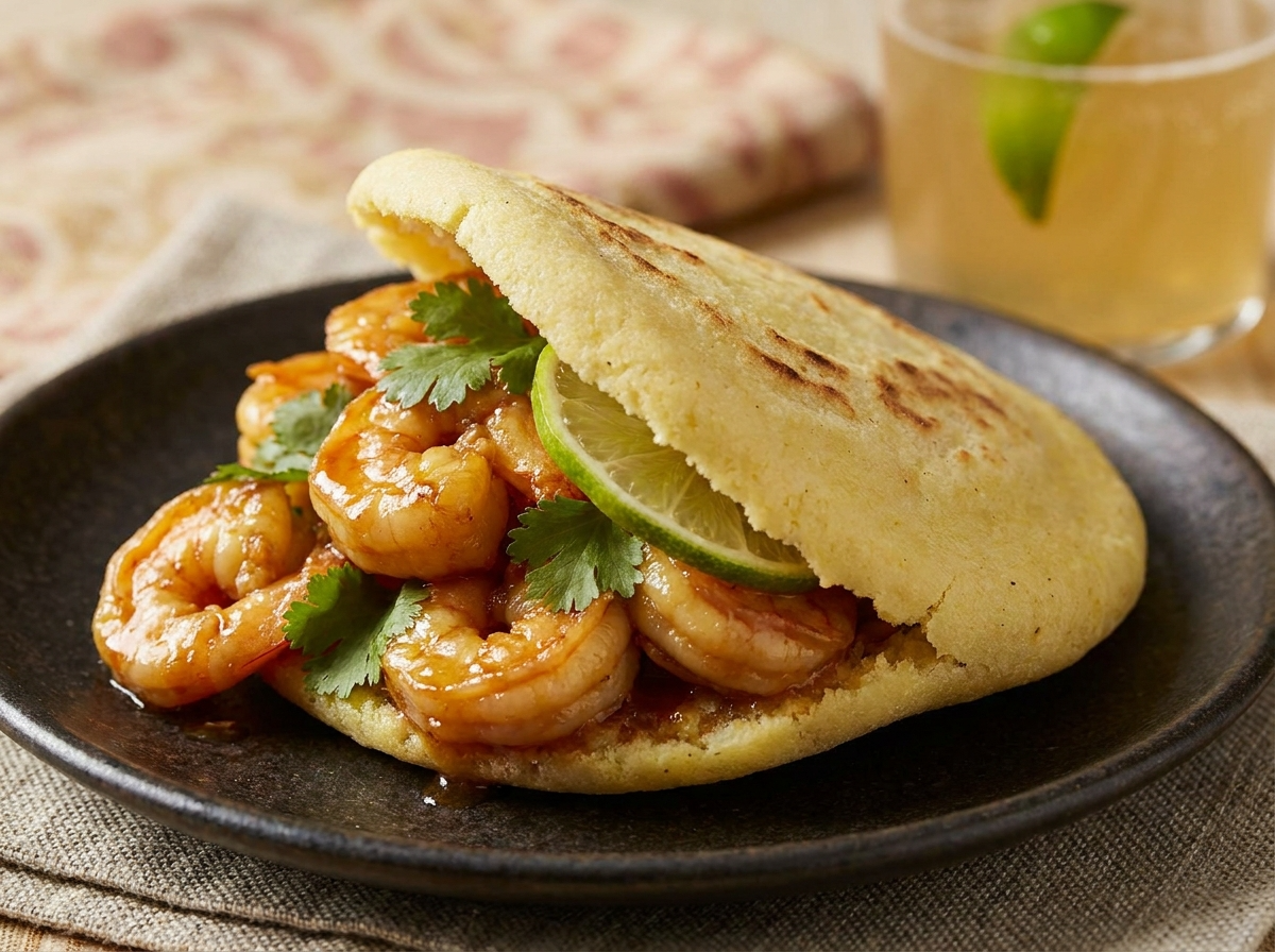 Arepa de Camarones al Ron y Jengibre (Bundaberg)