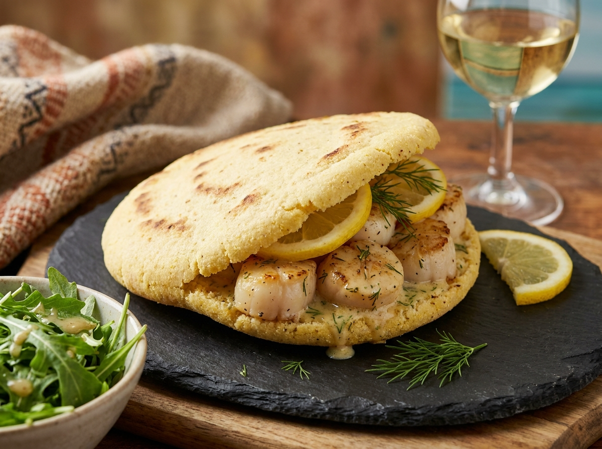 Arepa de Vieiras Tasmanianas