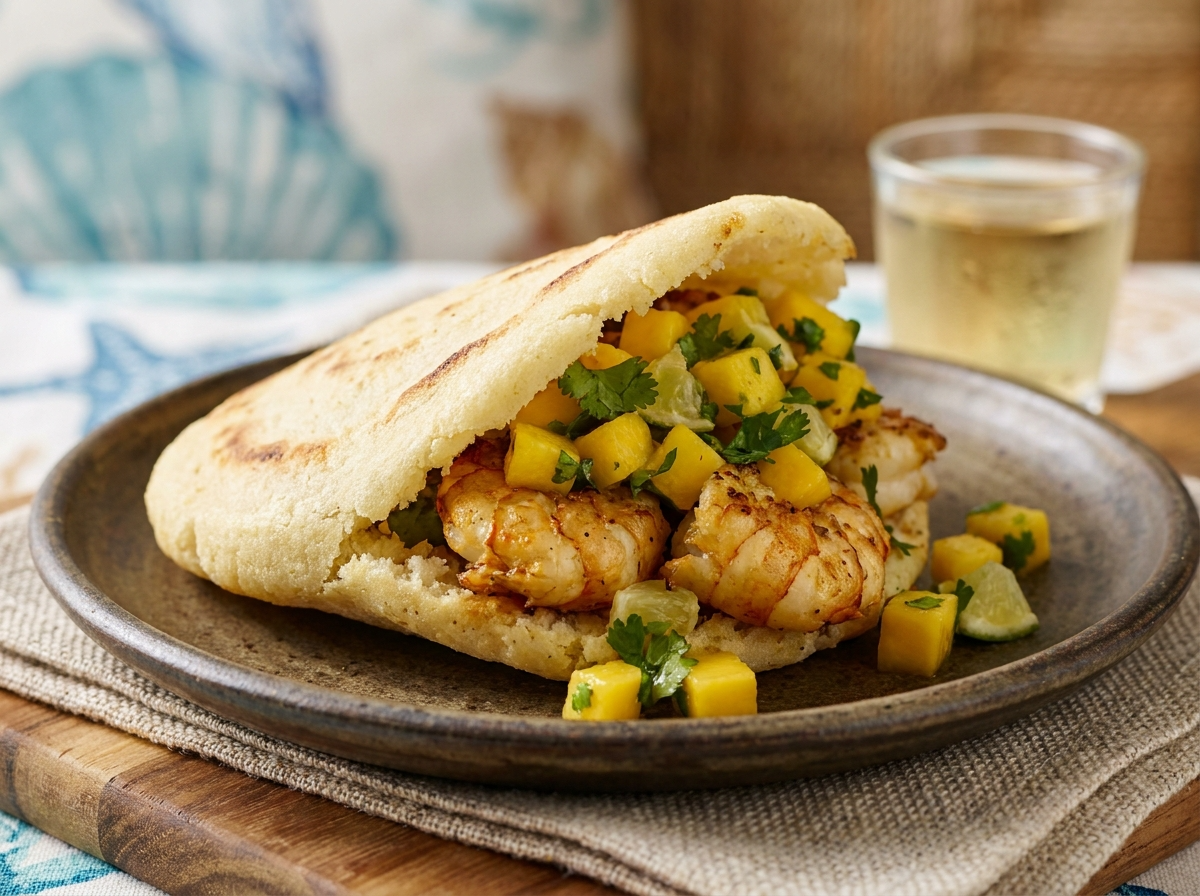 Arepa de Bug de Moreton Bay con Salsa de Mango y Lima