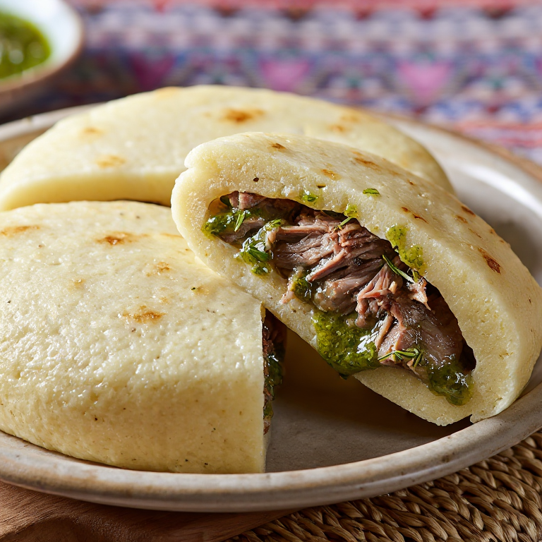 Arepa de Cordero Asado con Romero y Salsa de Menta