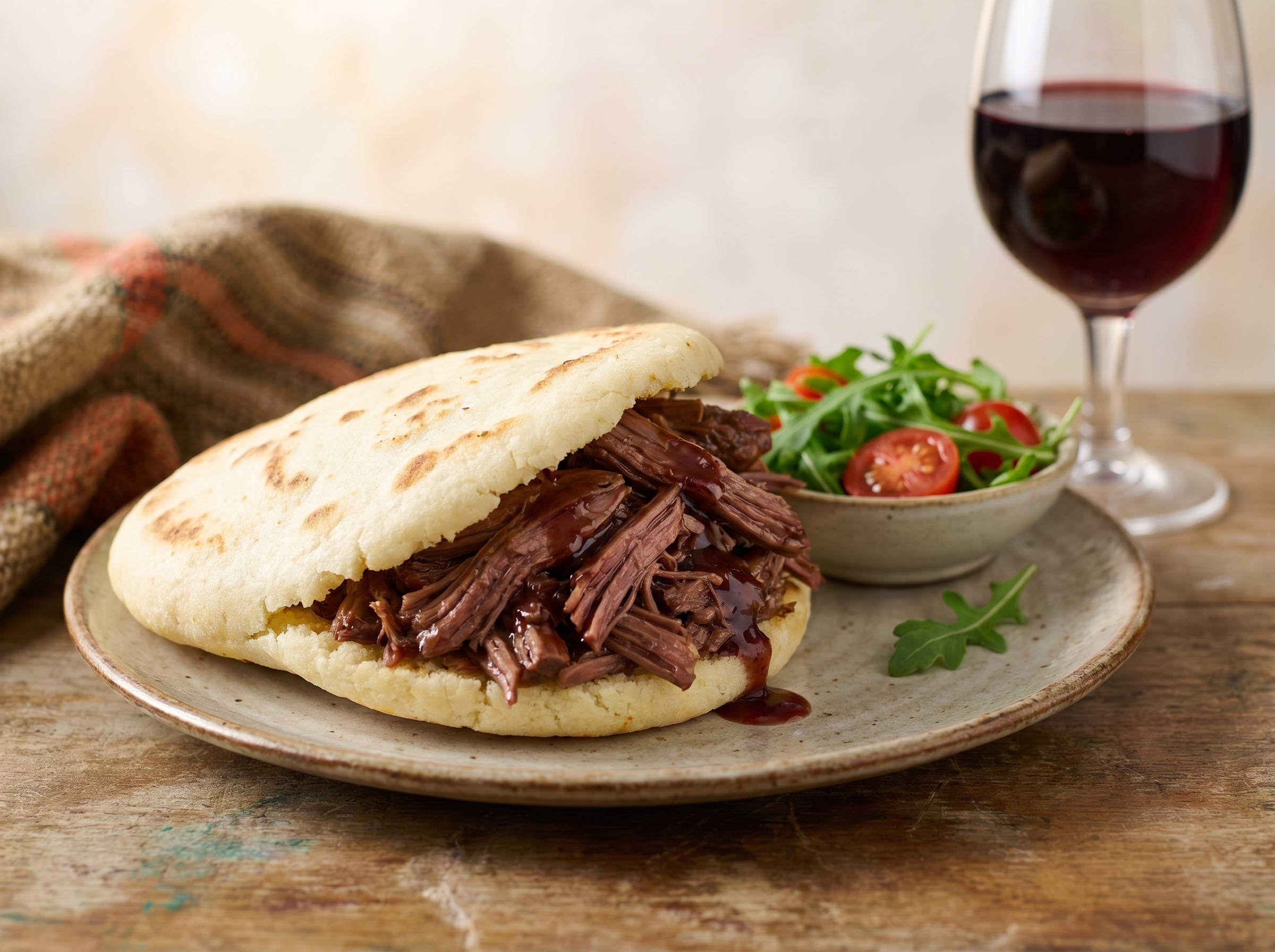 Arepa de cordero al vino tinto de Clare Valley
