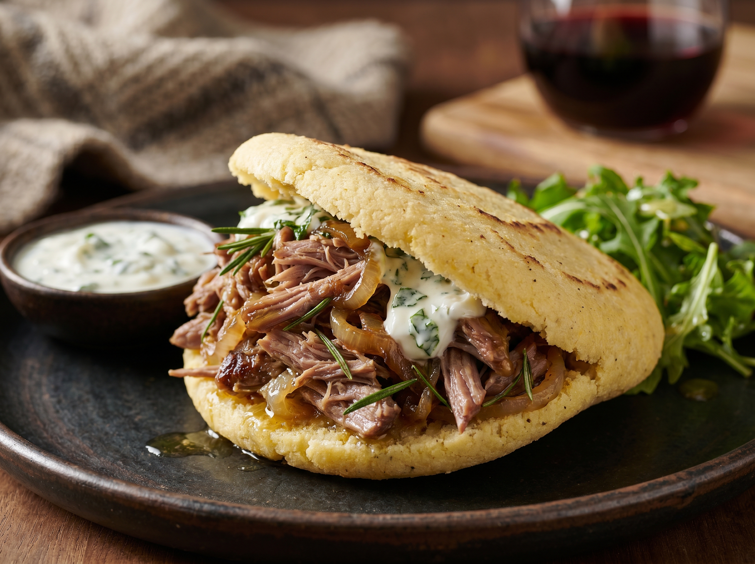 Arepa de Cordero Asado Australiano con Romero y Ajo
