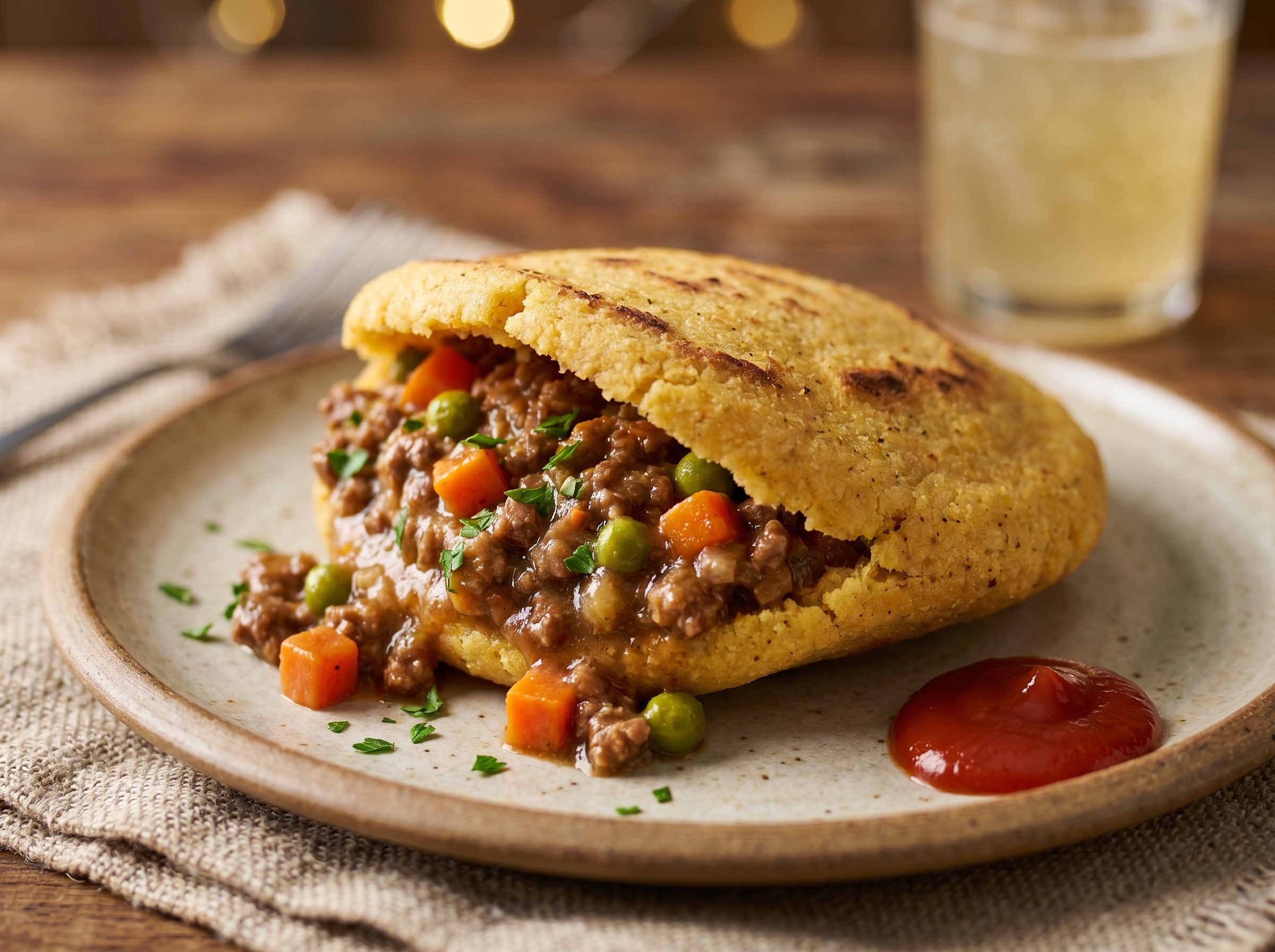 Arepa Rellena de Carne al Estilo Australiano (Meat Pie Arepa)