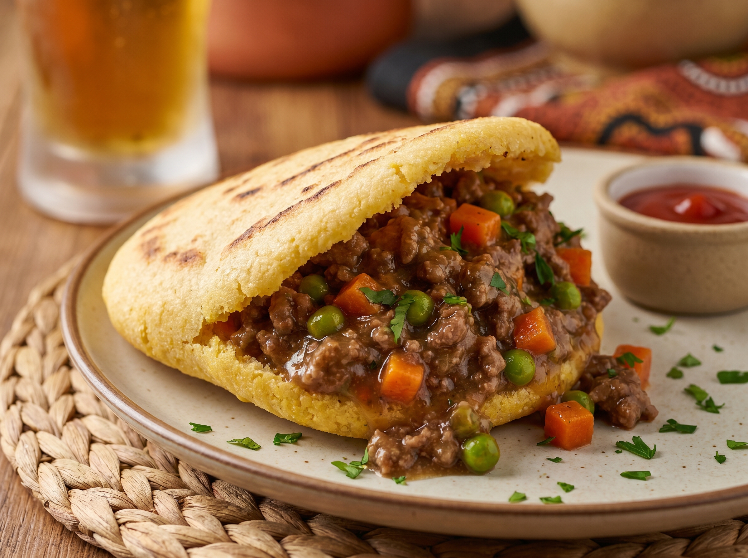 Arepa Estilo Pastel de Carne Australiano (Aussie Meat Pie Arepa)