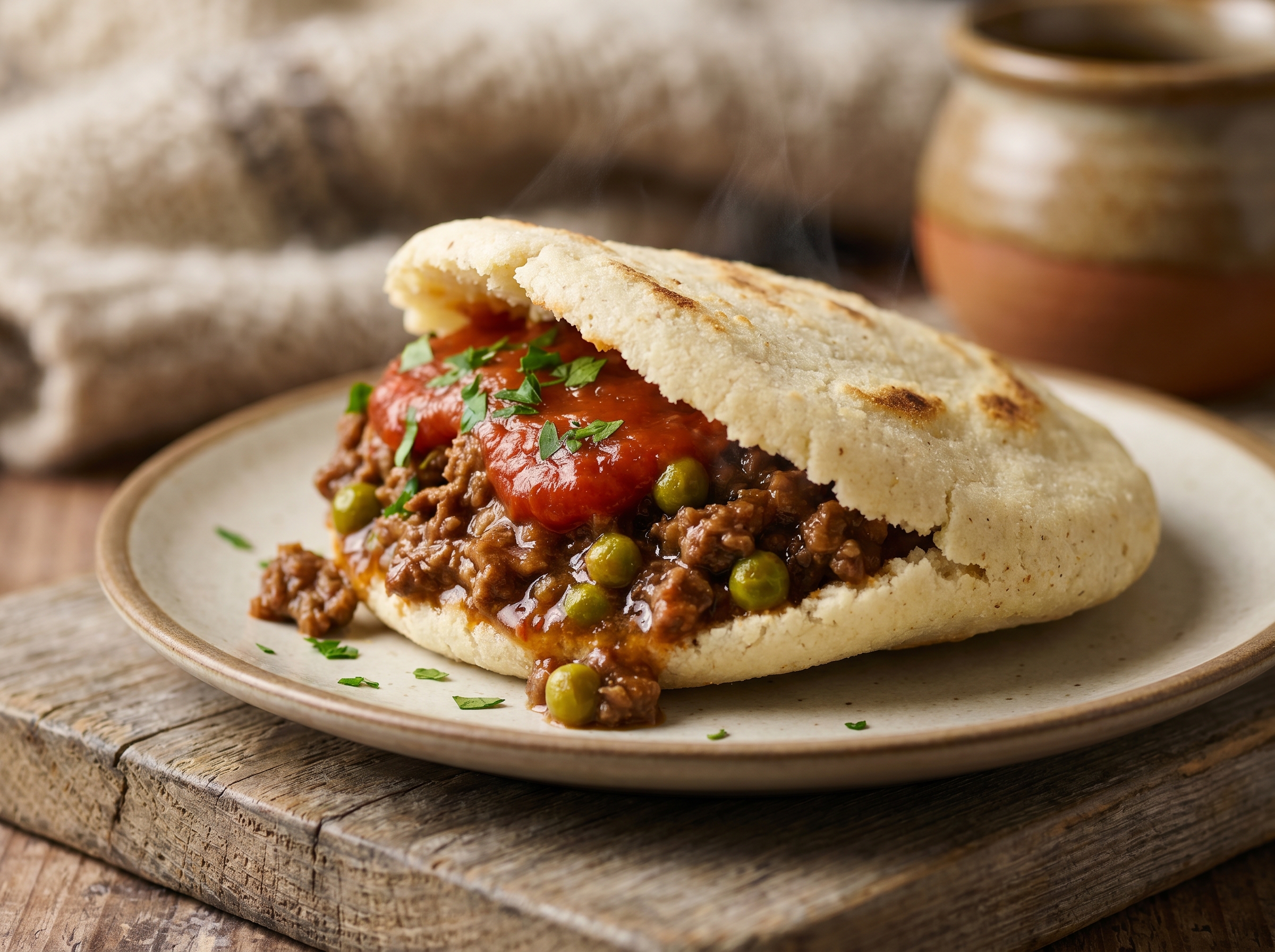 Arepa Rellena de Pastel de Carne Australiano (Meat Pie Arepa)