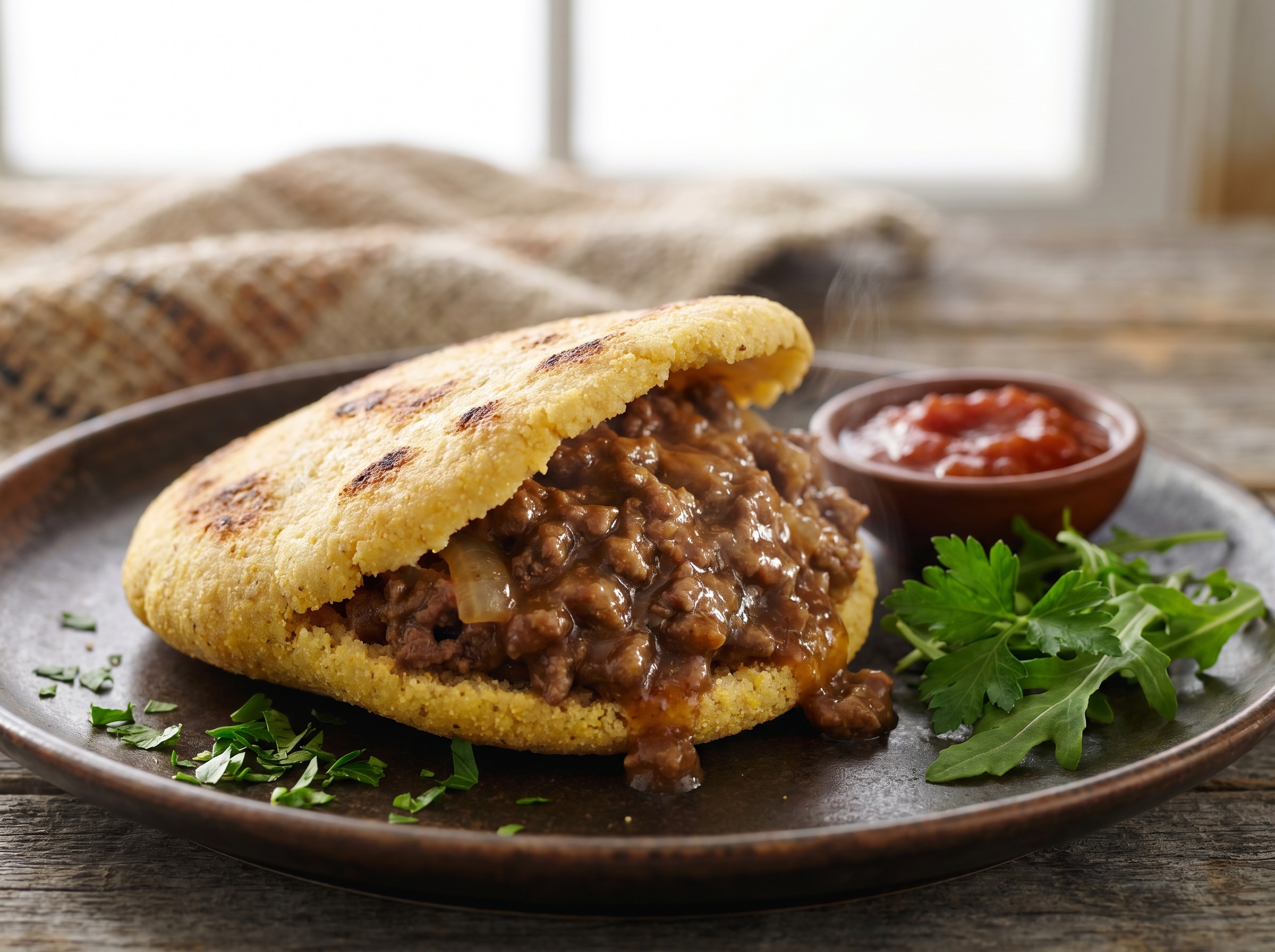 Arepa Australiana Rellena de Carne al Estilo Meat Pie