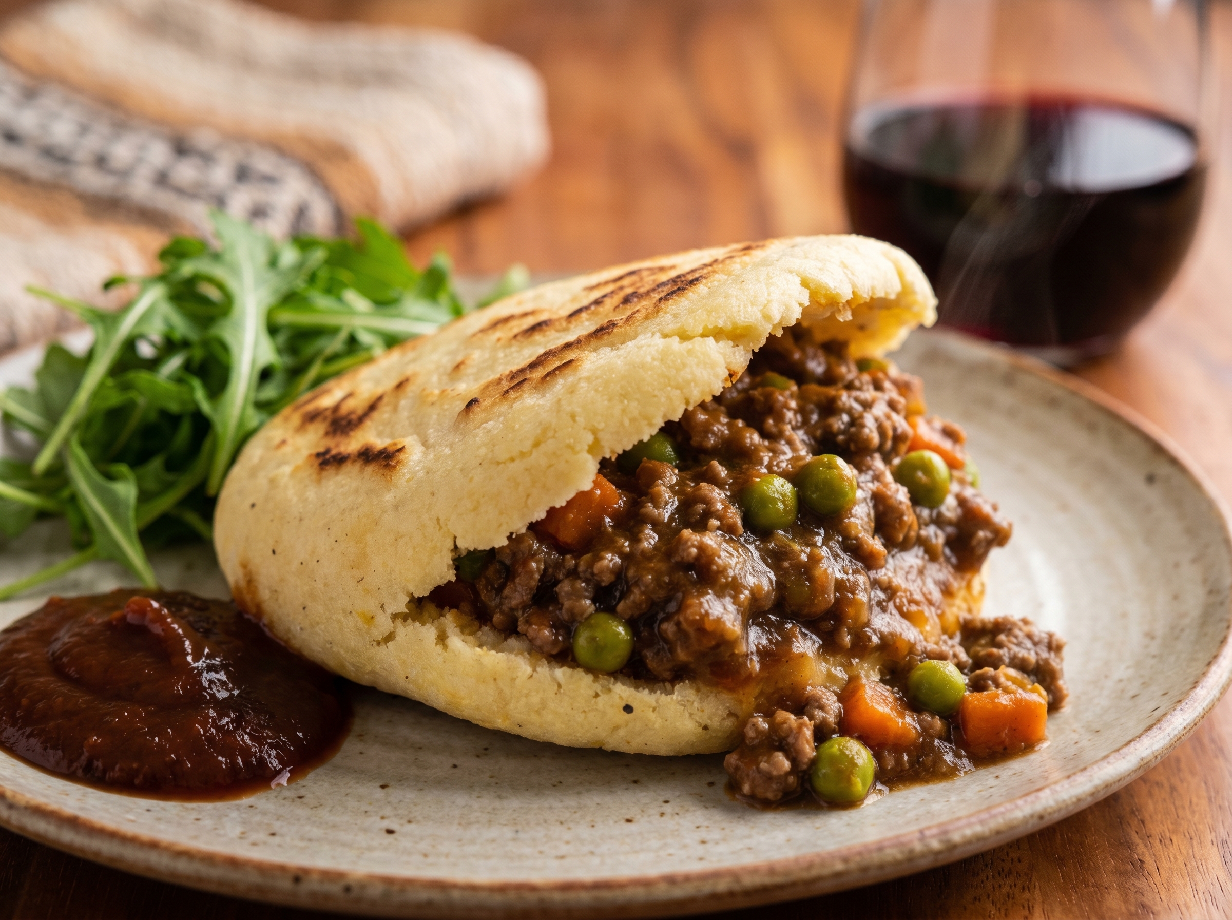 Arepa Australiana Rellena de Meat Pie (Pastel de Carne)