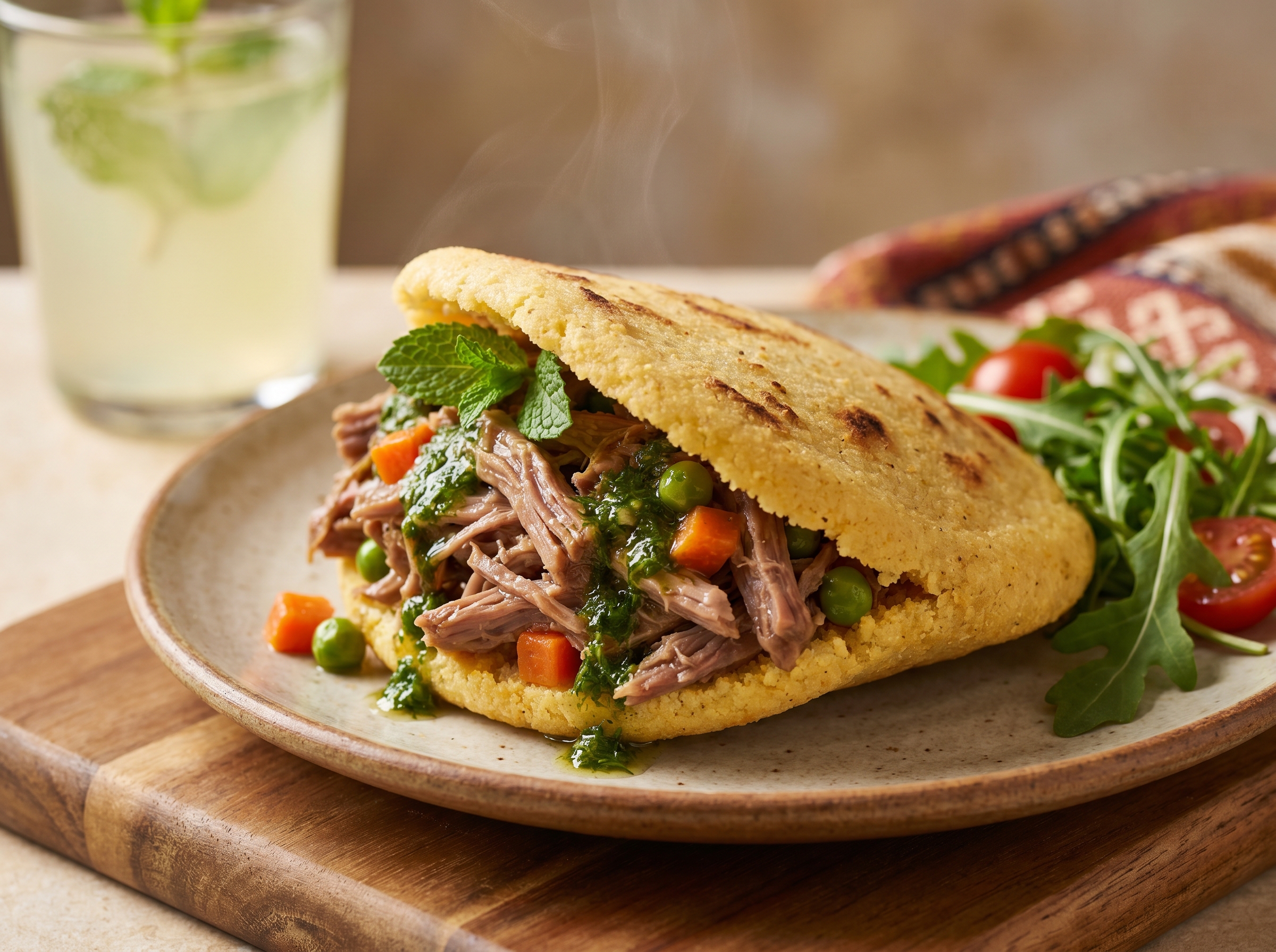 Arepa Australiana de Cordero con Salsa de Menta