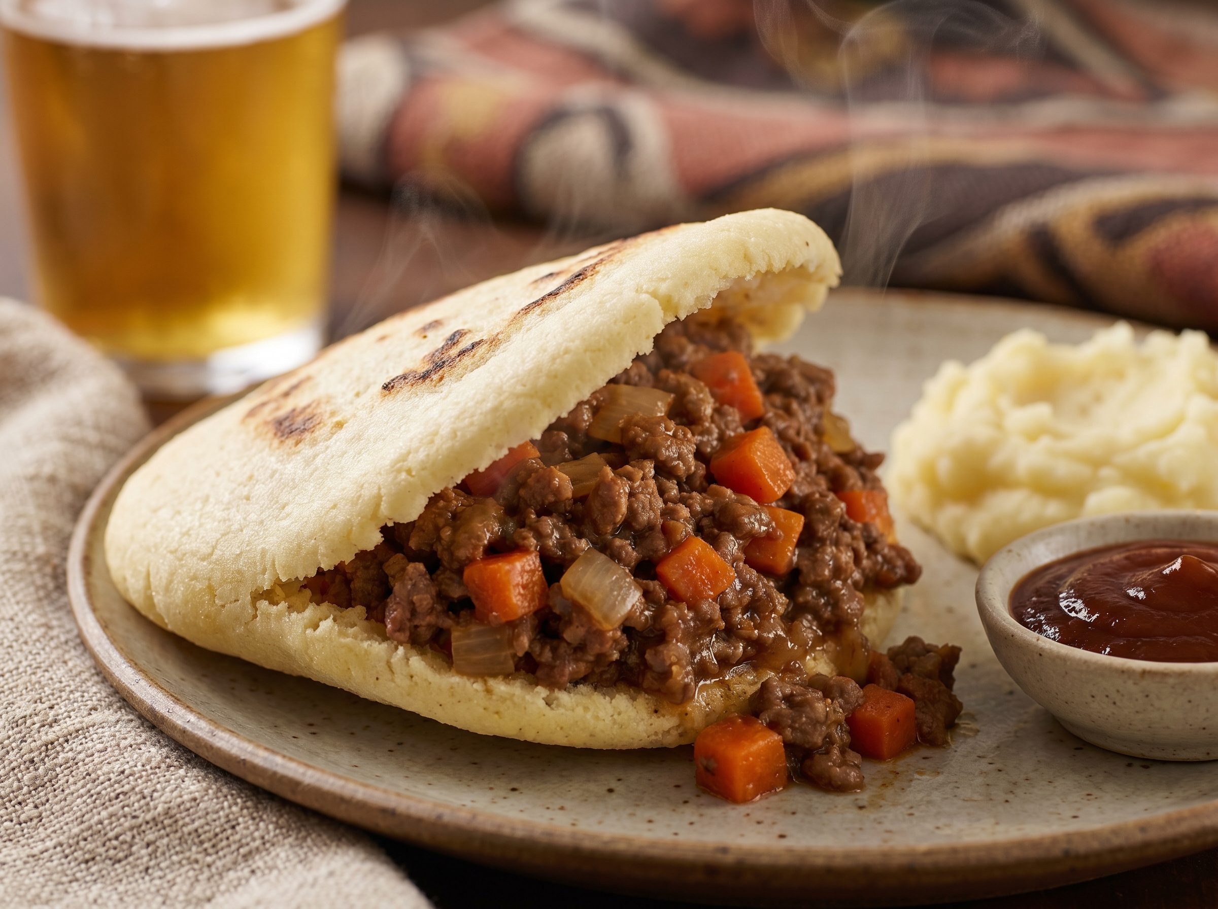 Arepa Rellena de Pastel de Carne Australiano (Meat Pie Arepa)