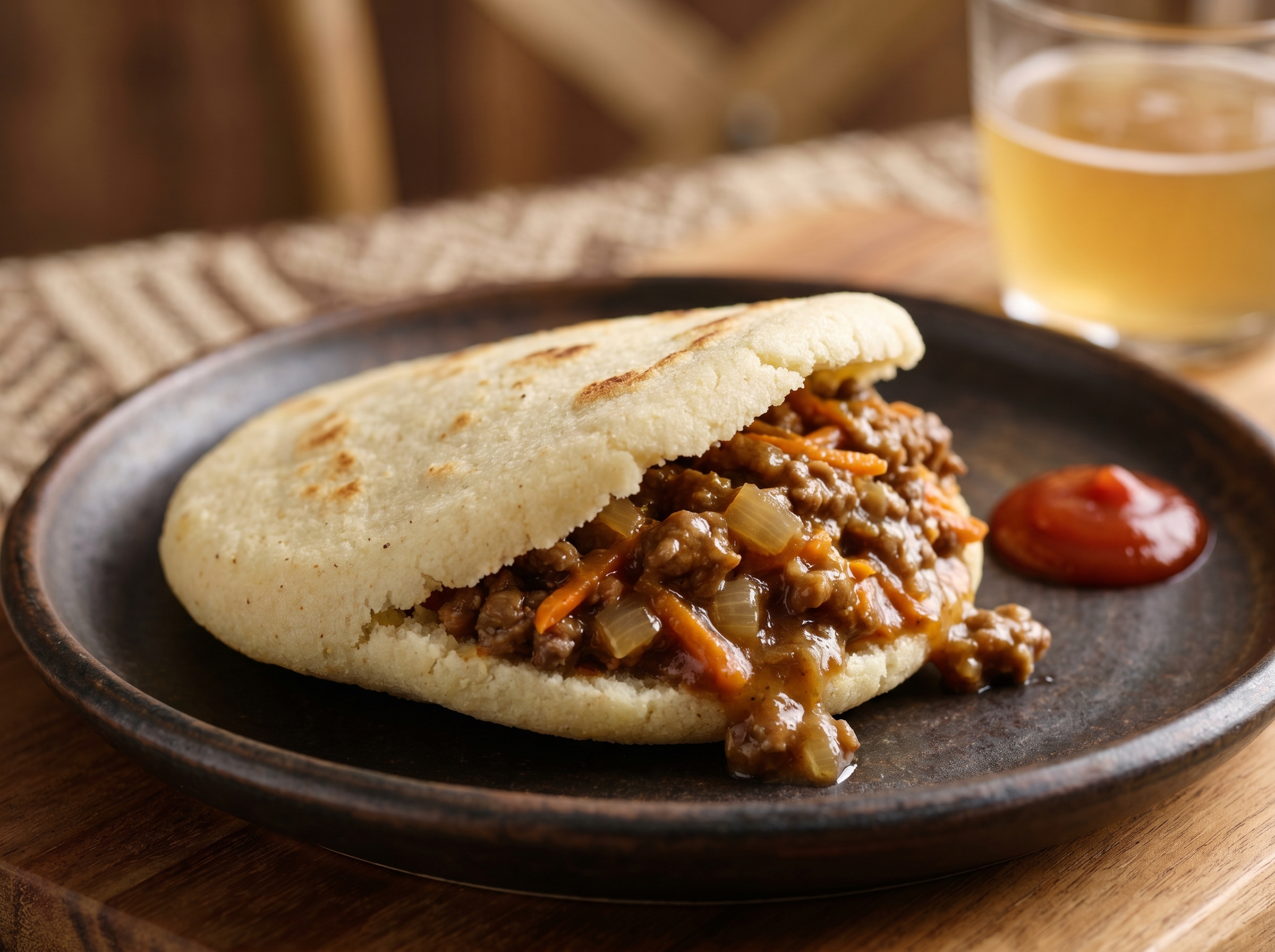 Arepa rellena de pastel de carne australiano (Australian Meat Pie Arepa)