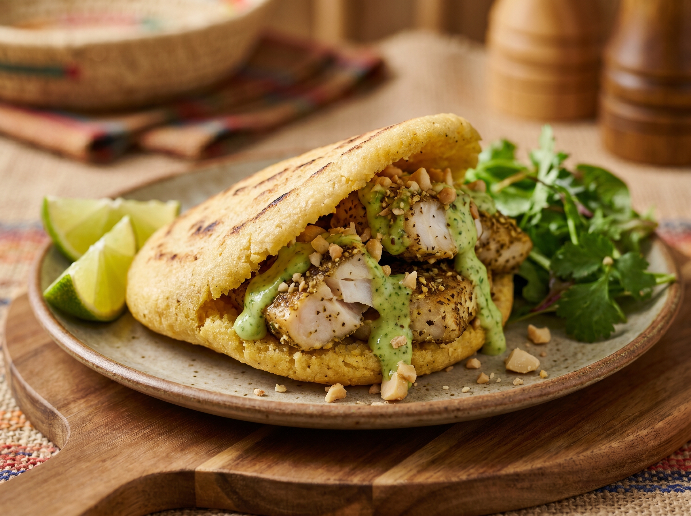 Arepa de Barramundi con Lemon Myrtle y Macadamia: Fusión Australiana