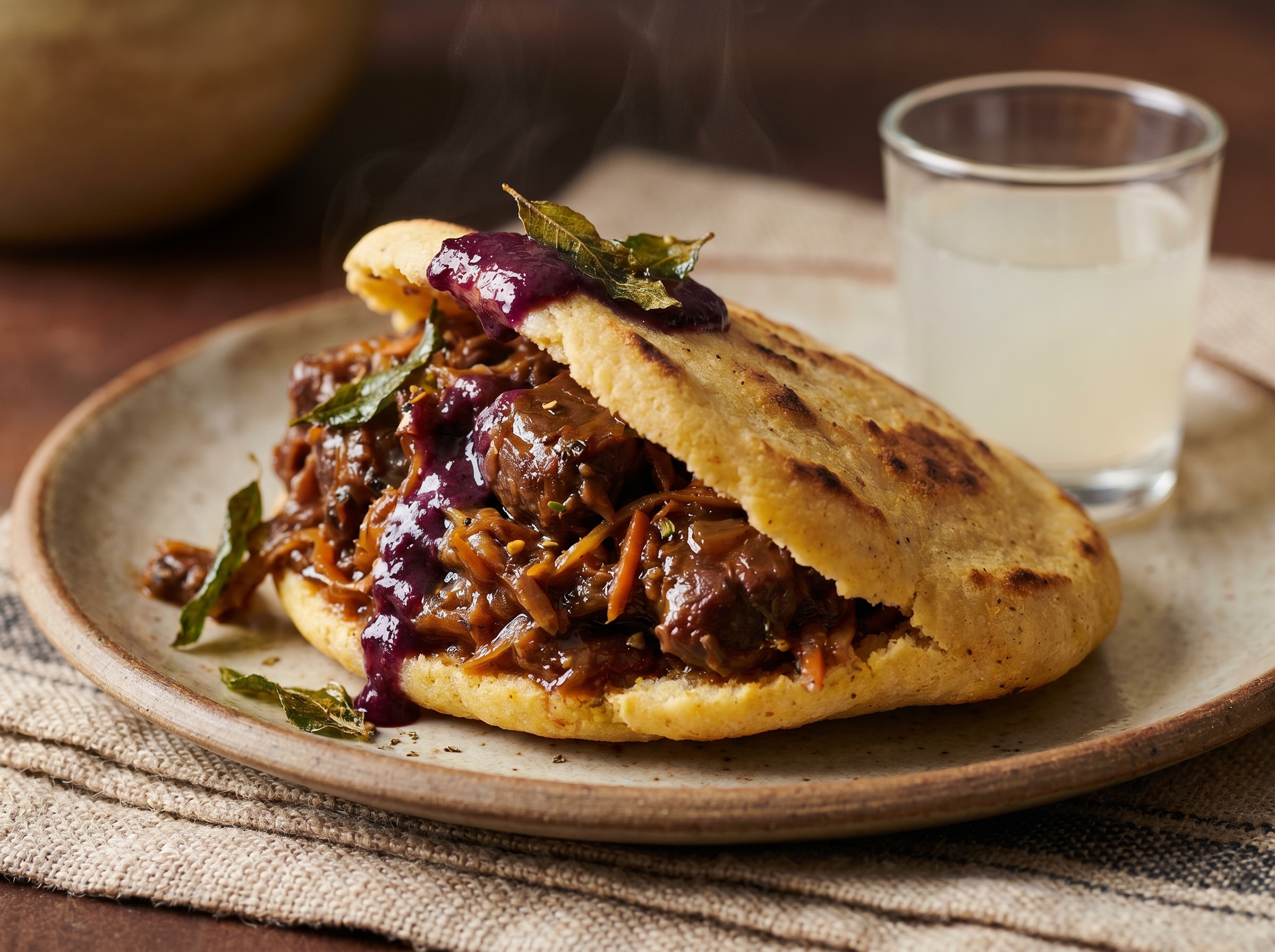 Arepa de Estofado de Cola de Canguro con Especias Nativas Australianas