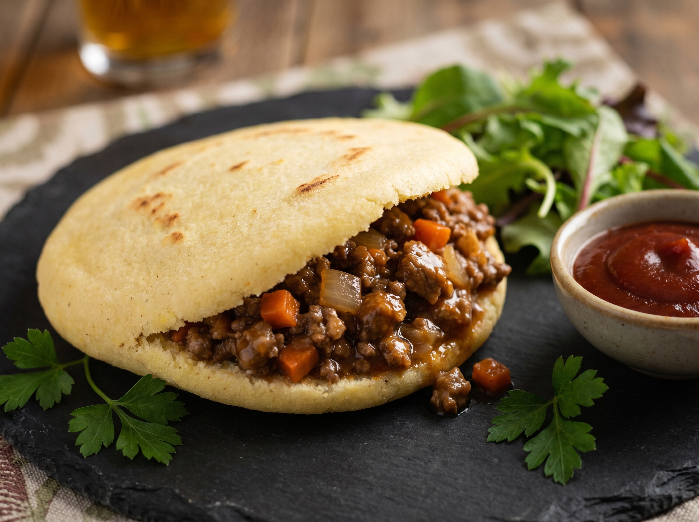 Arepa Australiana de Carne y Gravy (Inspired by the Classic Australian Meat Pie)