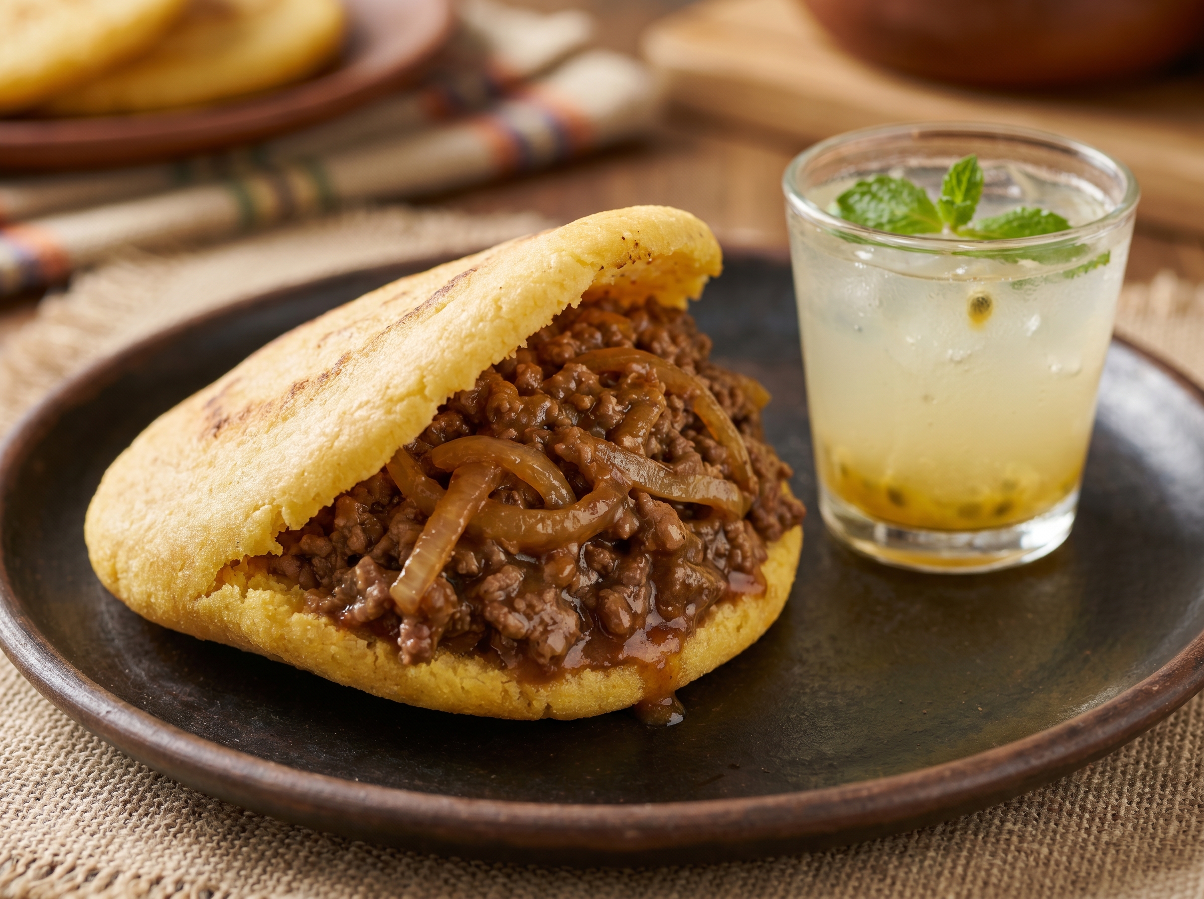 Arepa ‘Aussie Meat Pie’ (Rellena de Carne y Gravy)