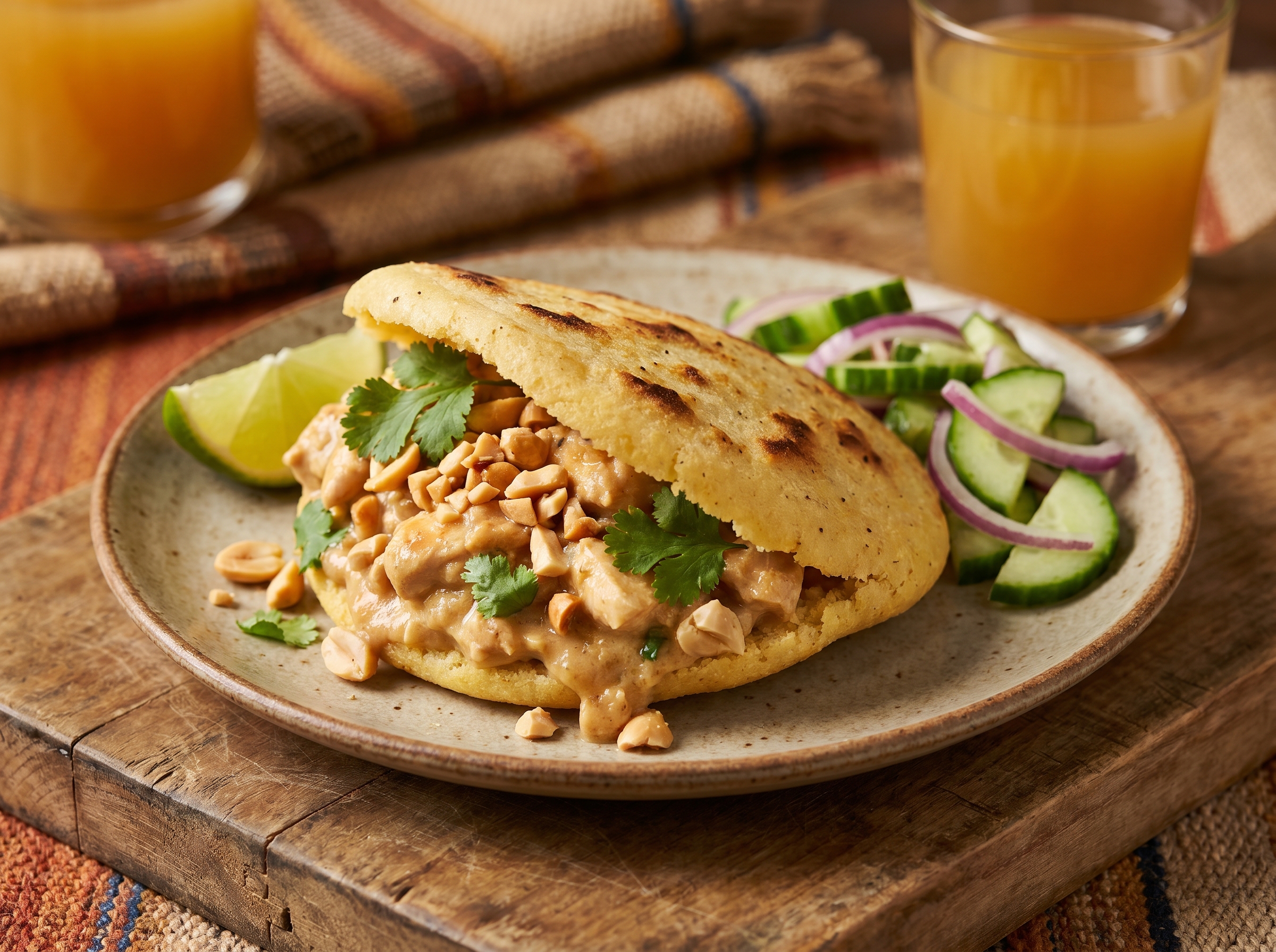 Arepa de Estofado de Pollo y Maní (Inspirada en Kingaroy, Australia)