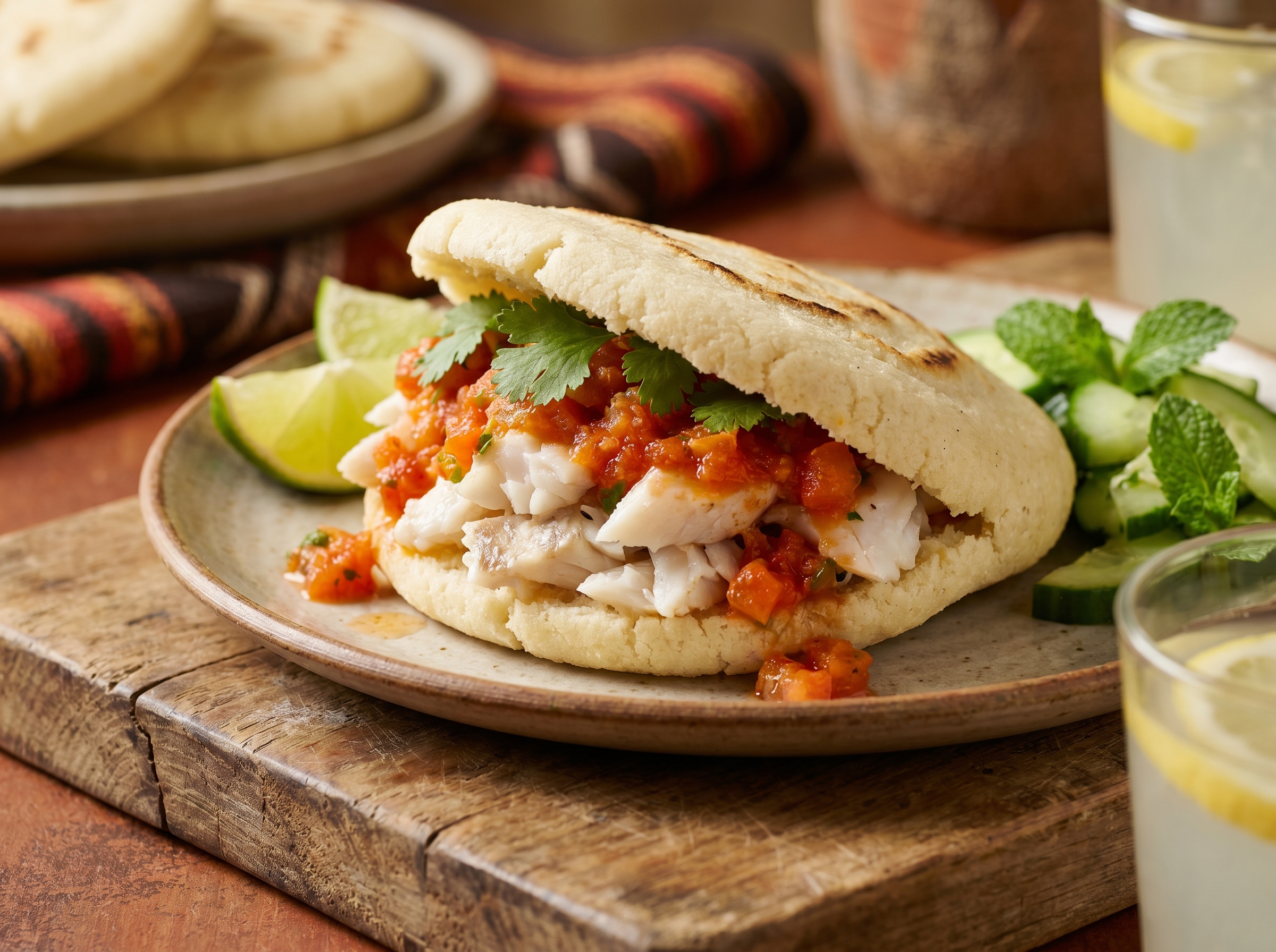 Arepa de Barramundi con Salsa de Bush Tomato y Lima