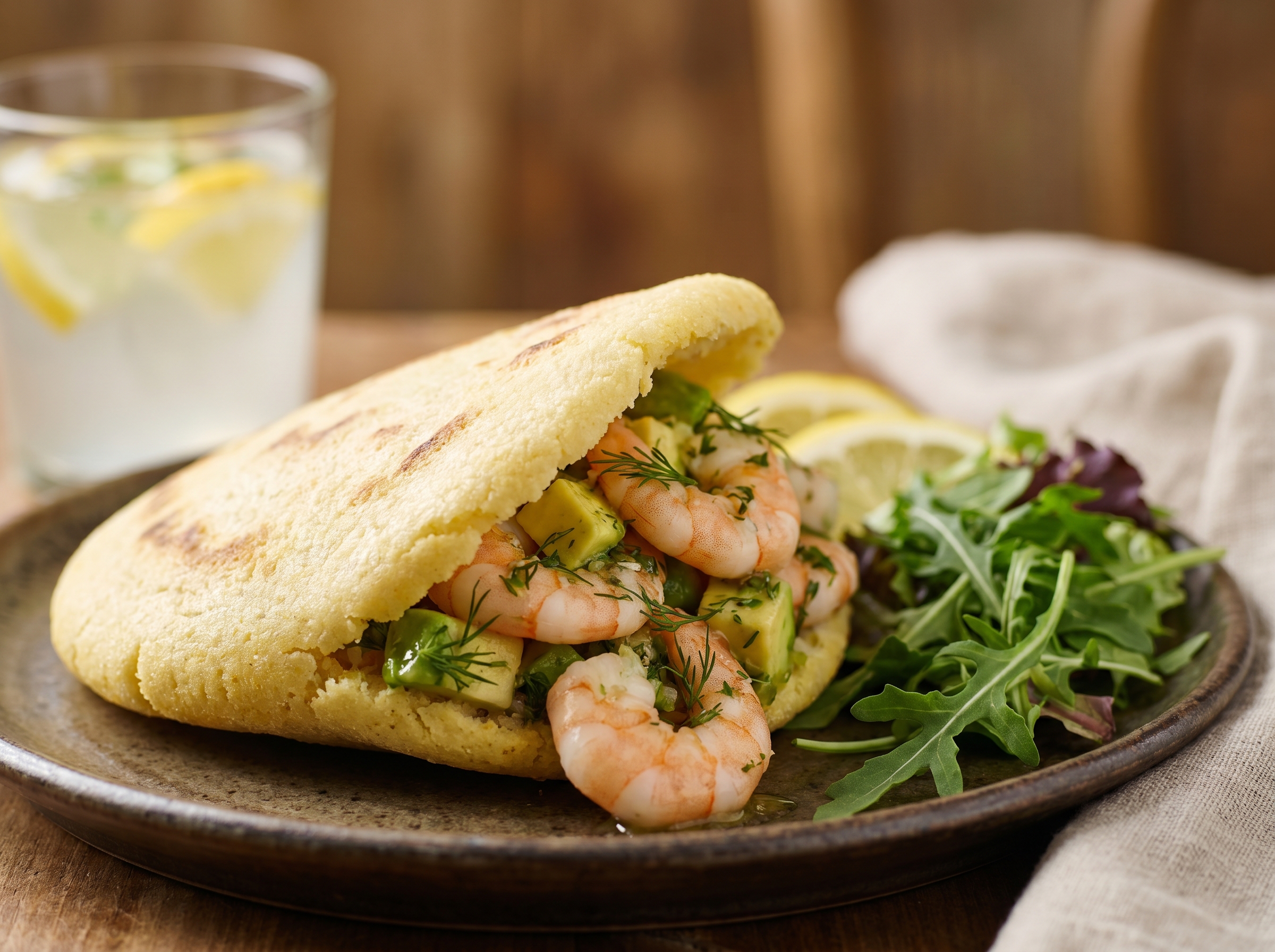 Arepa de Camarones al Limón y Aguacate (Inspirada en Lakes Entrance)