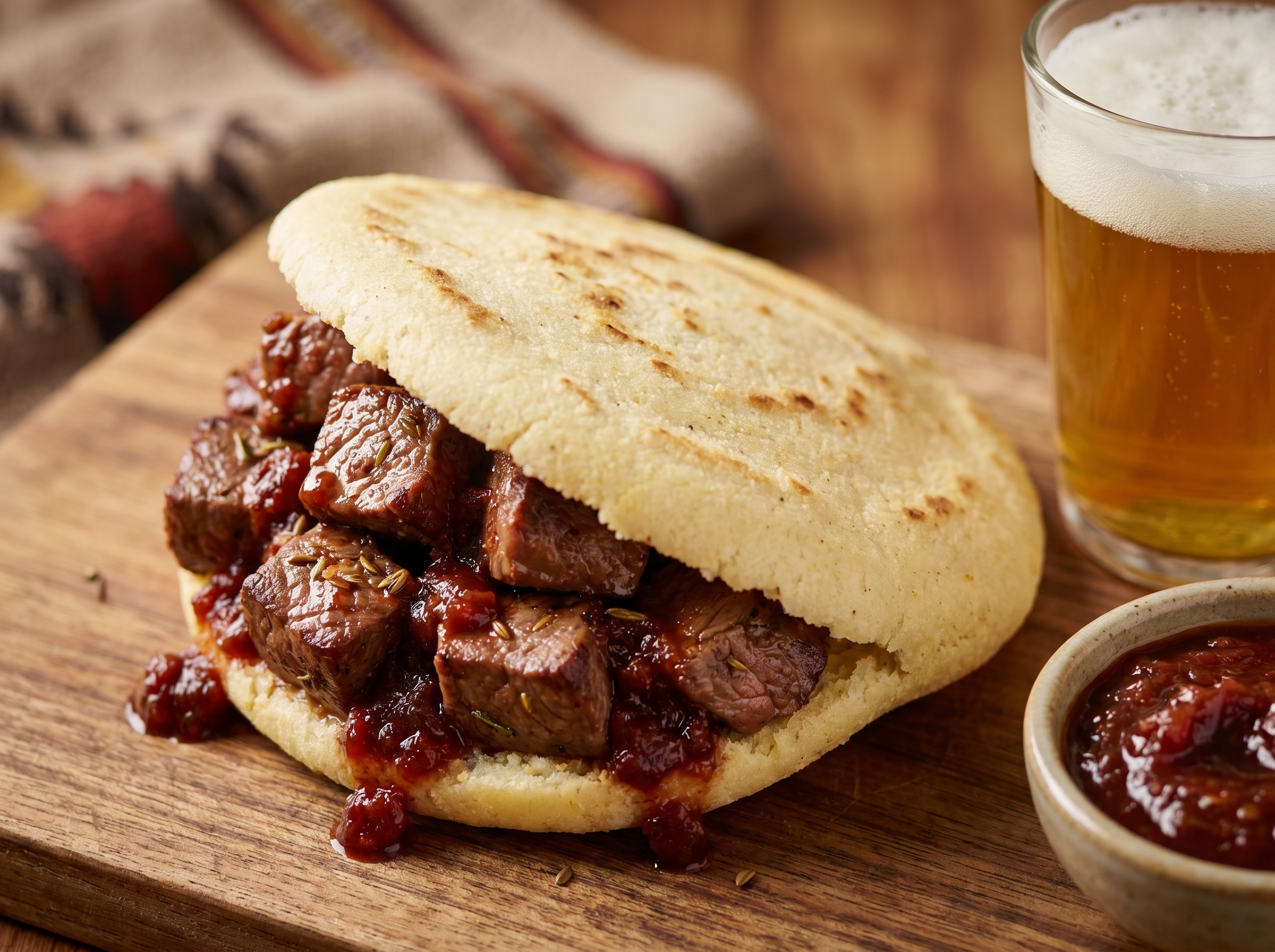 Arepa Outback de Canguro con Chutney de Tomate de Arbusto