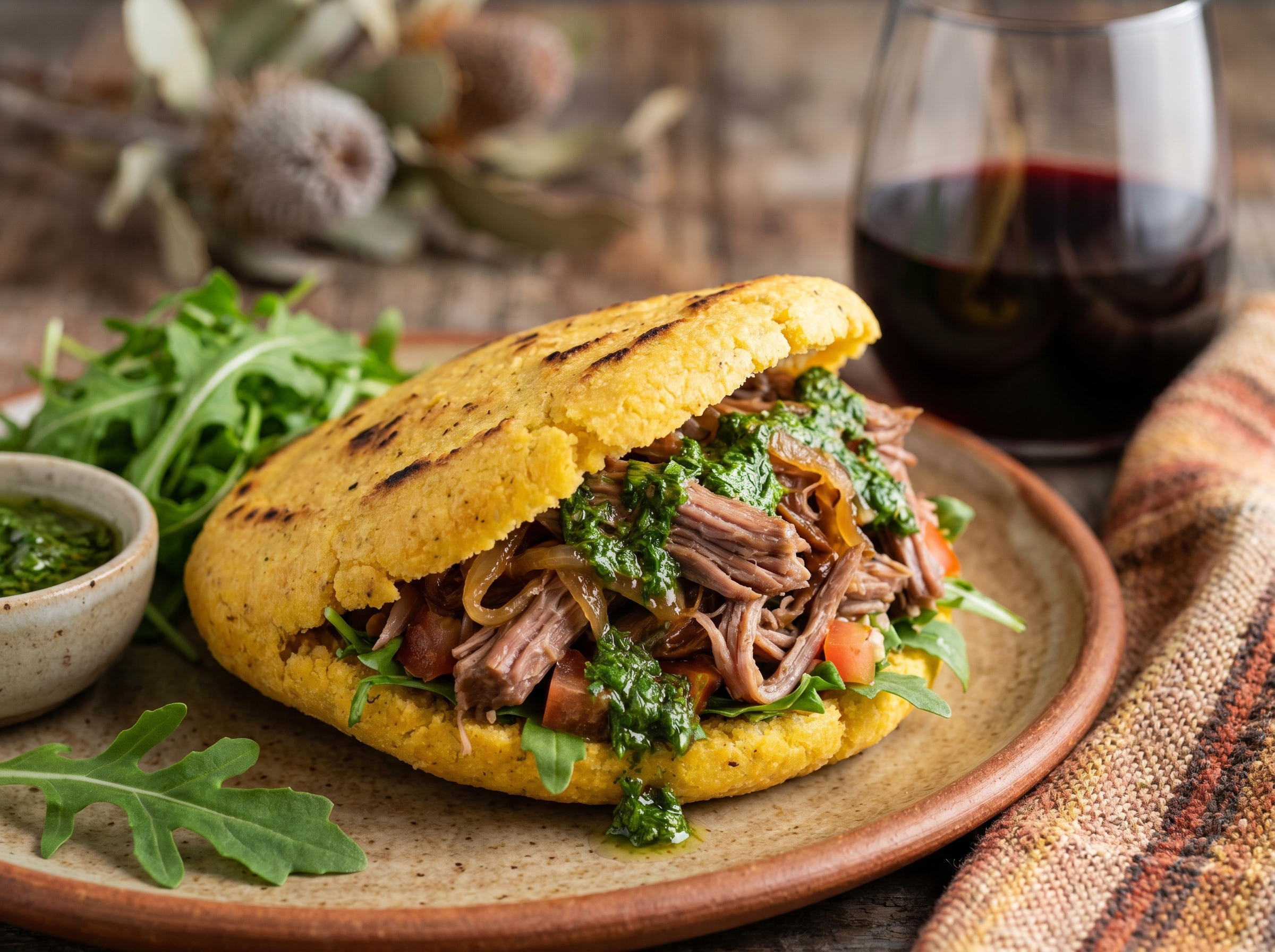 Arepa Rellena de Cordero Asado al Estilo Hunter Valley