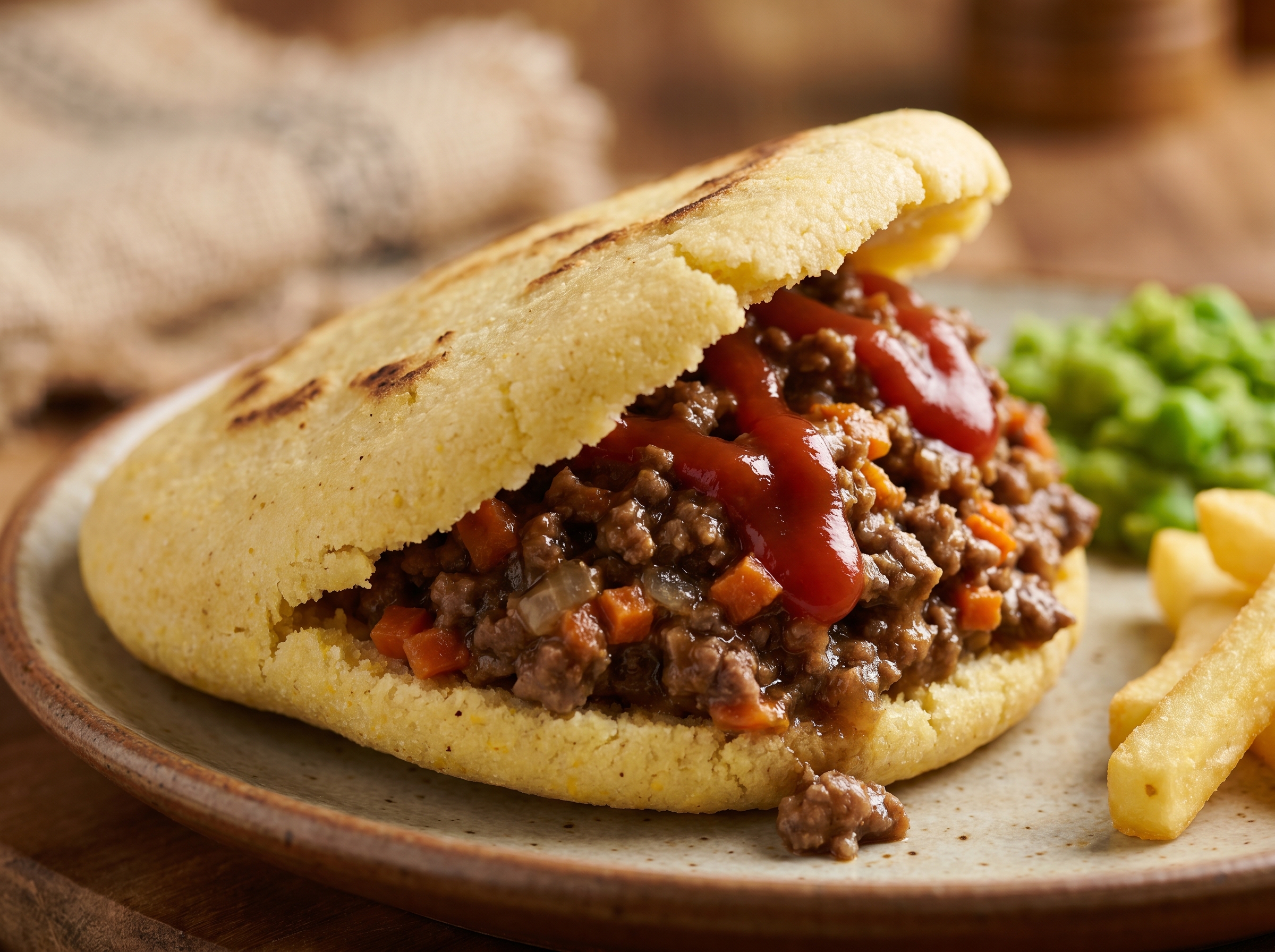 Arepa ‘Meat Pie’ Australiana (Relleno de Carne y Salsa)