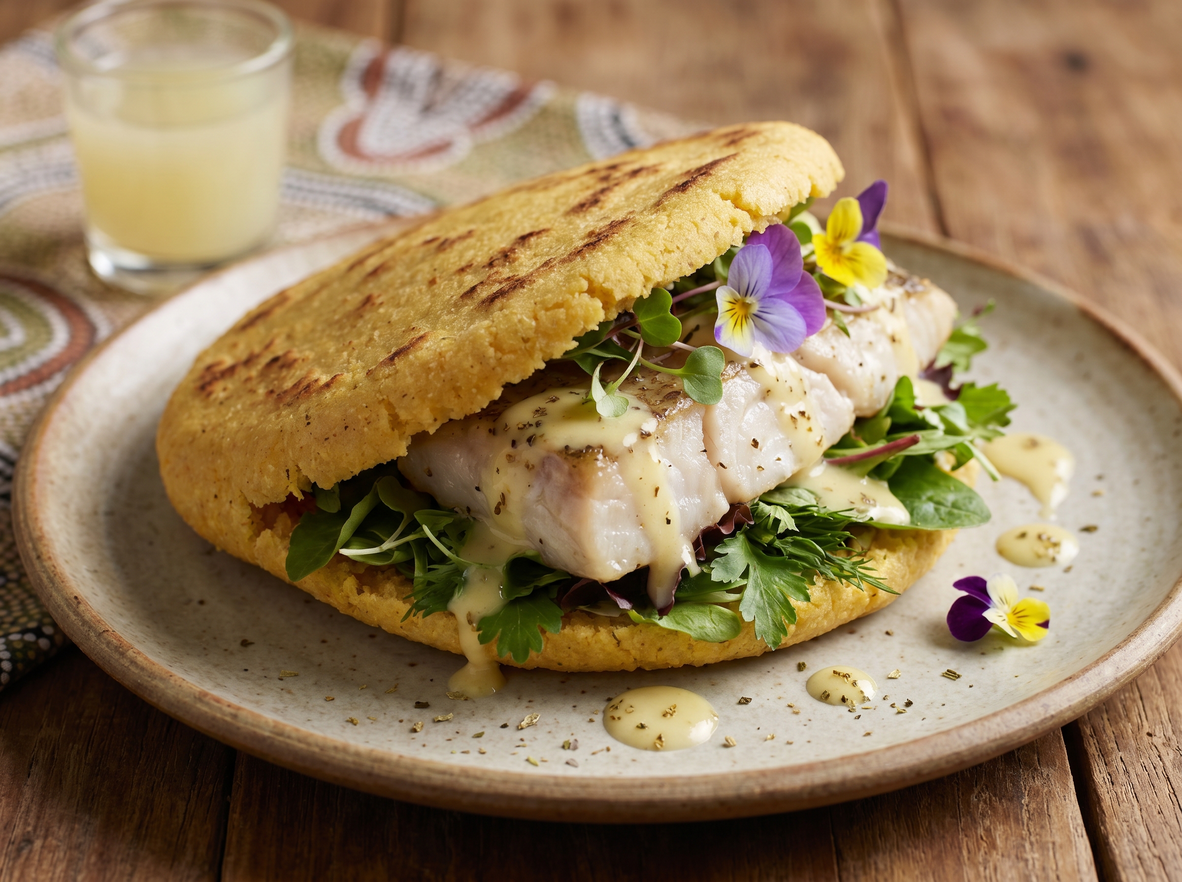 Arepa de Barramundi con Limón Mirtáceo