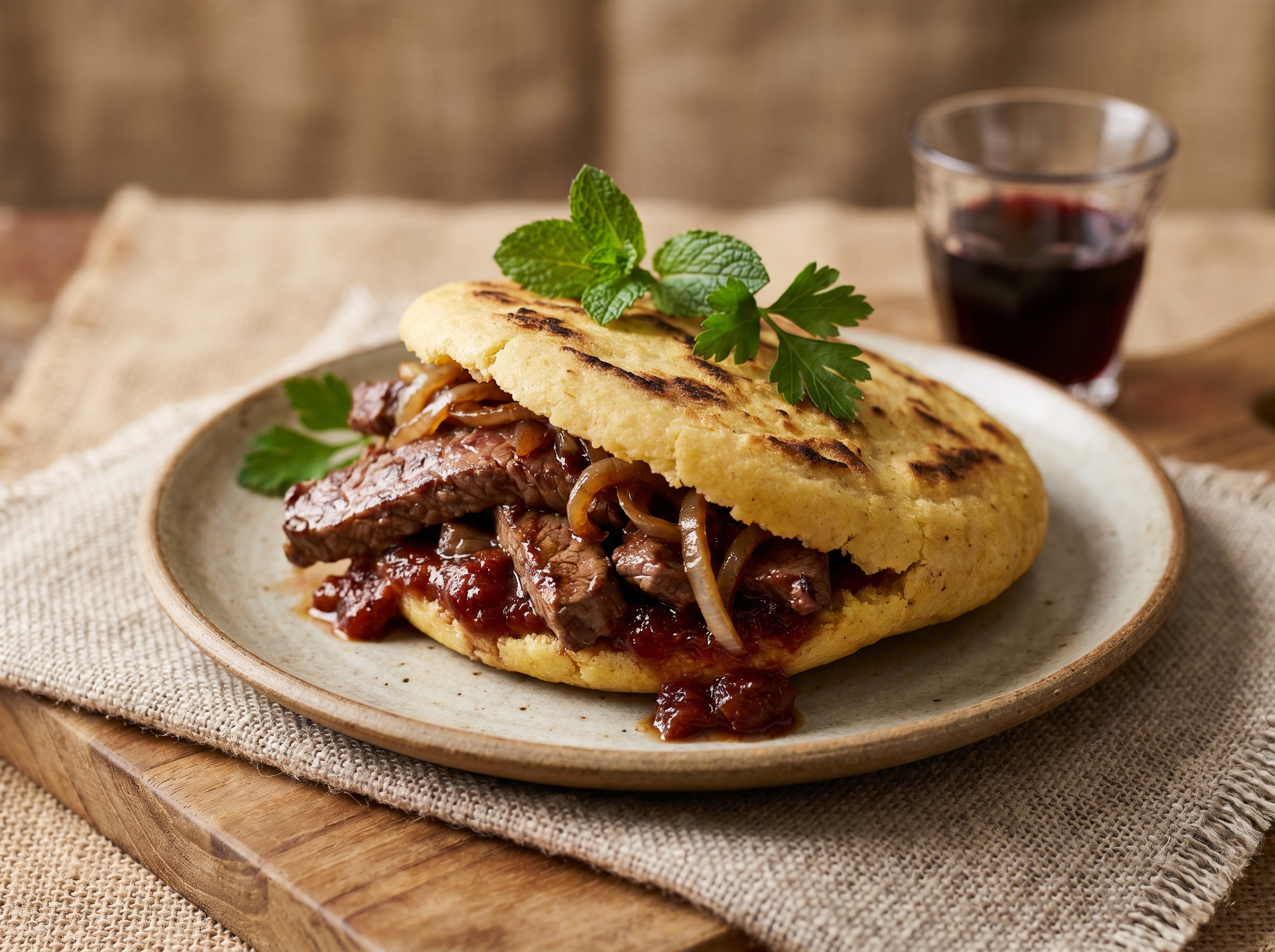 Arepa Australiana de Canguro con Chutney de Tomate Australiano