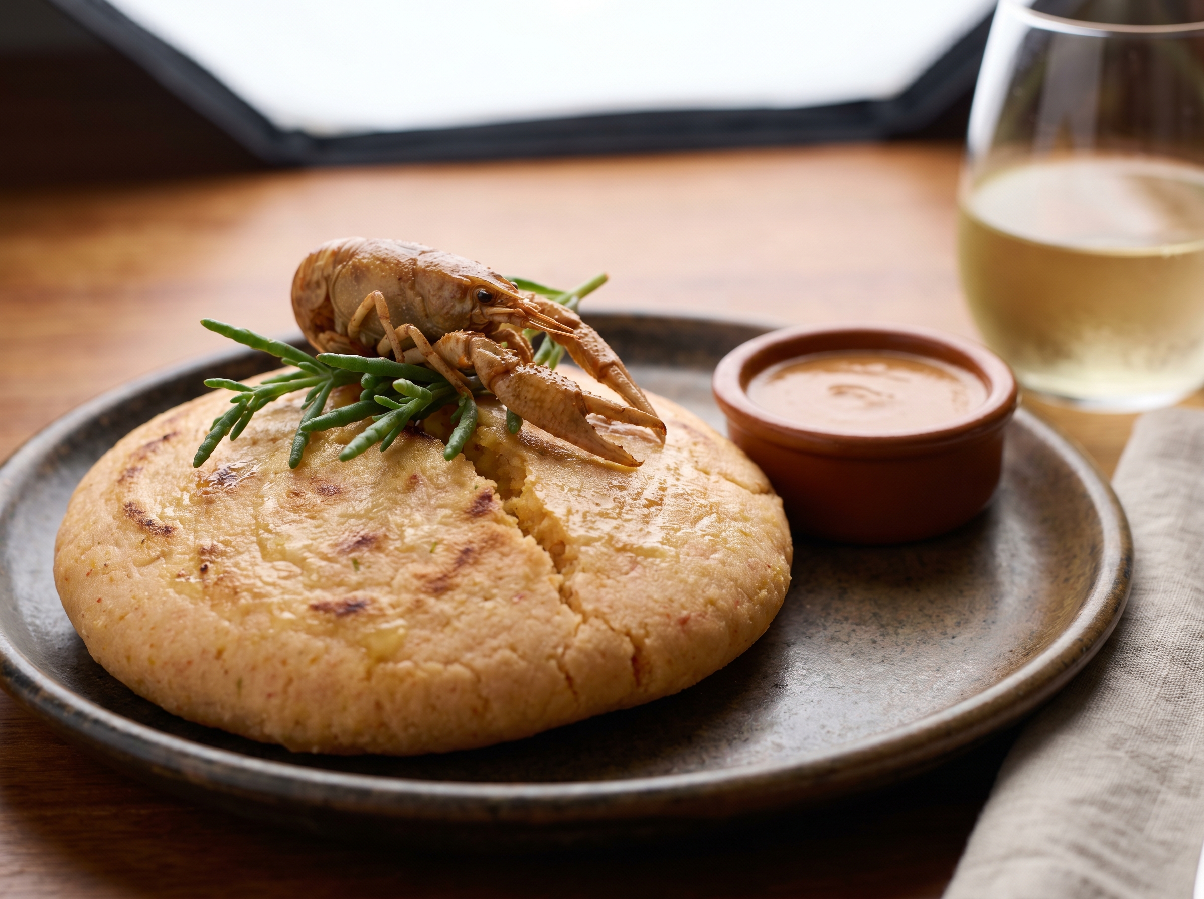 Arepa de Bisque de Yabby del Coorong