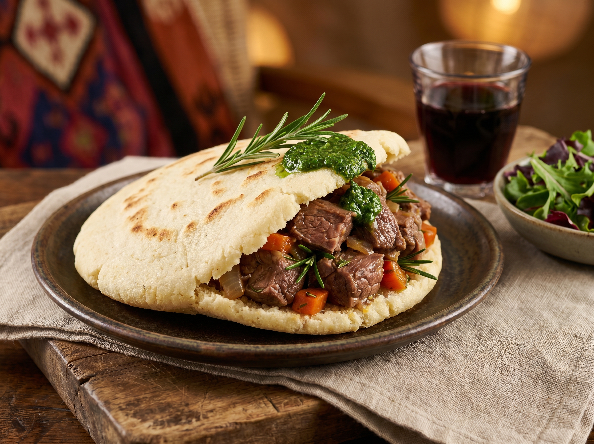 Arepa Rellena de Cordero y Romero (Inspirada en Merredin, Australia)