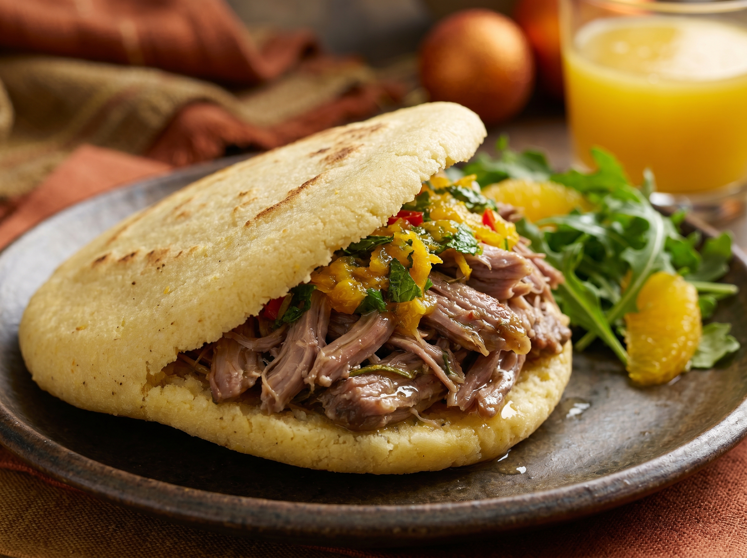 Arepa de Cordero a la Mildura con Chutney de Cítricos y Menta
