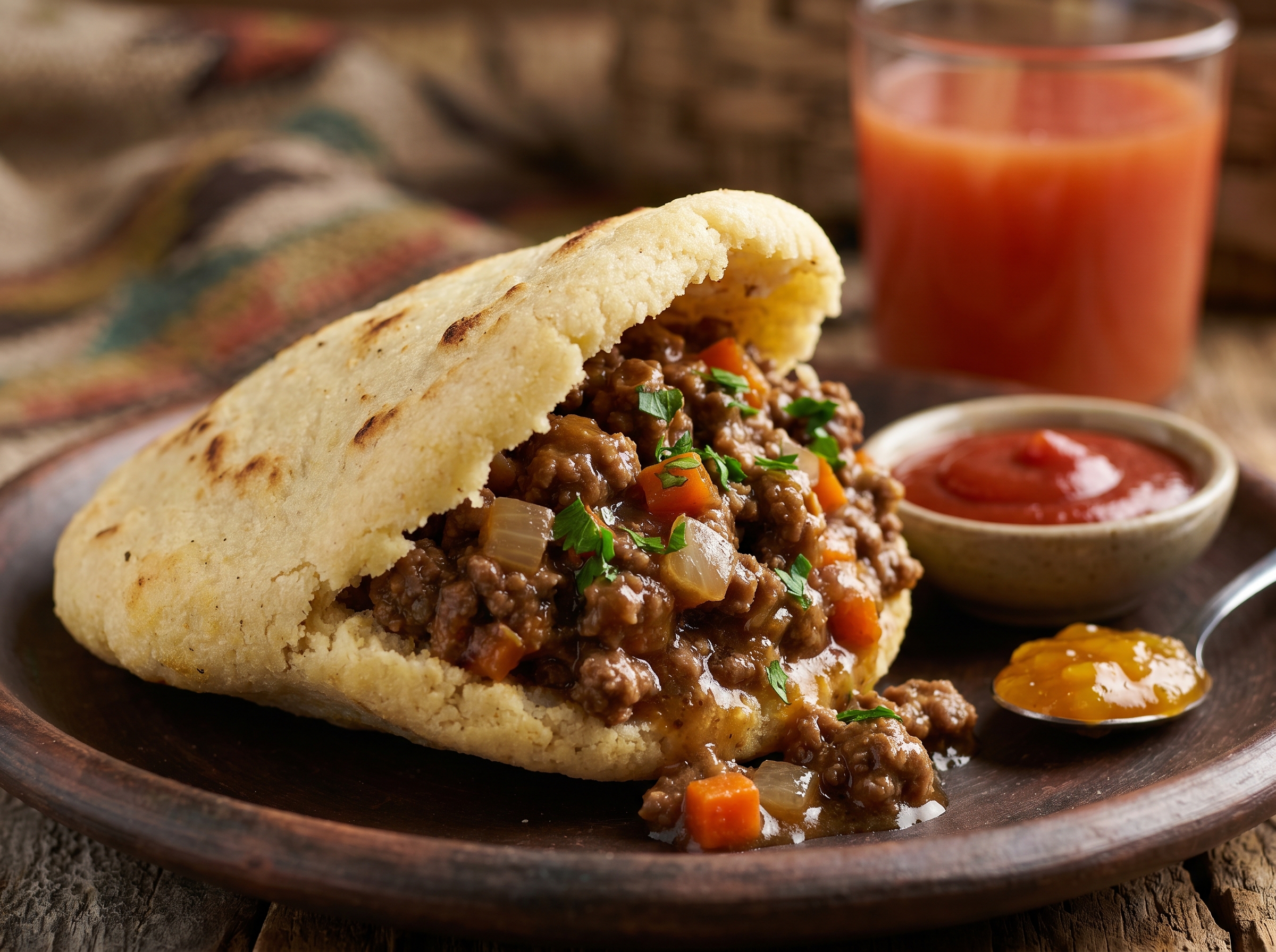Arepa Australiana Rellena de Carne al Estilo Meat Pie