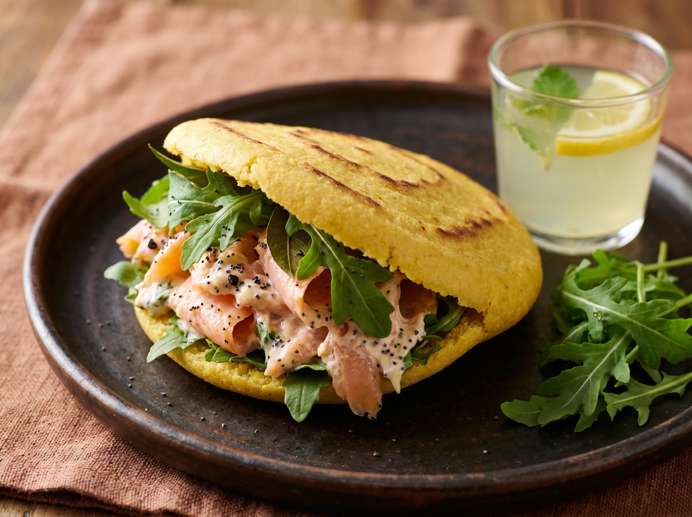 Arepa de Salmón Australiano con Mirtilo Limón y Pimienta de Tasmania
