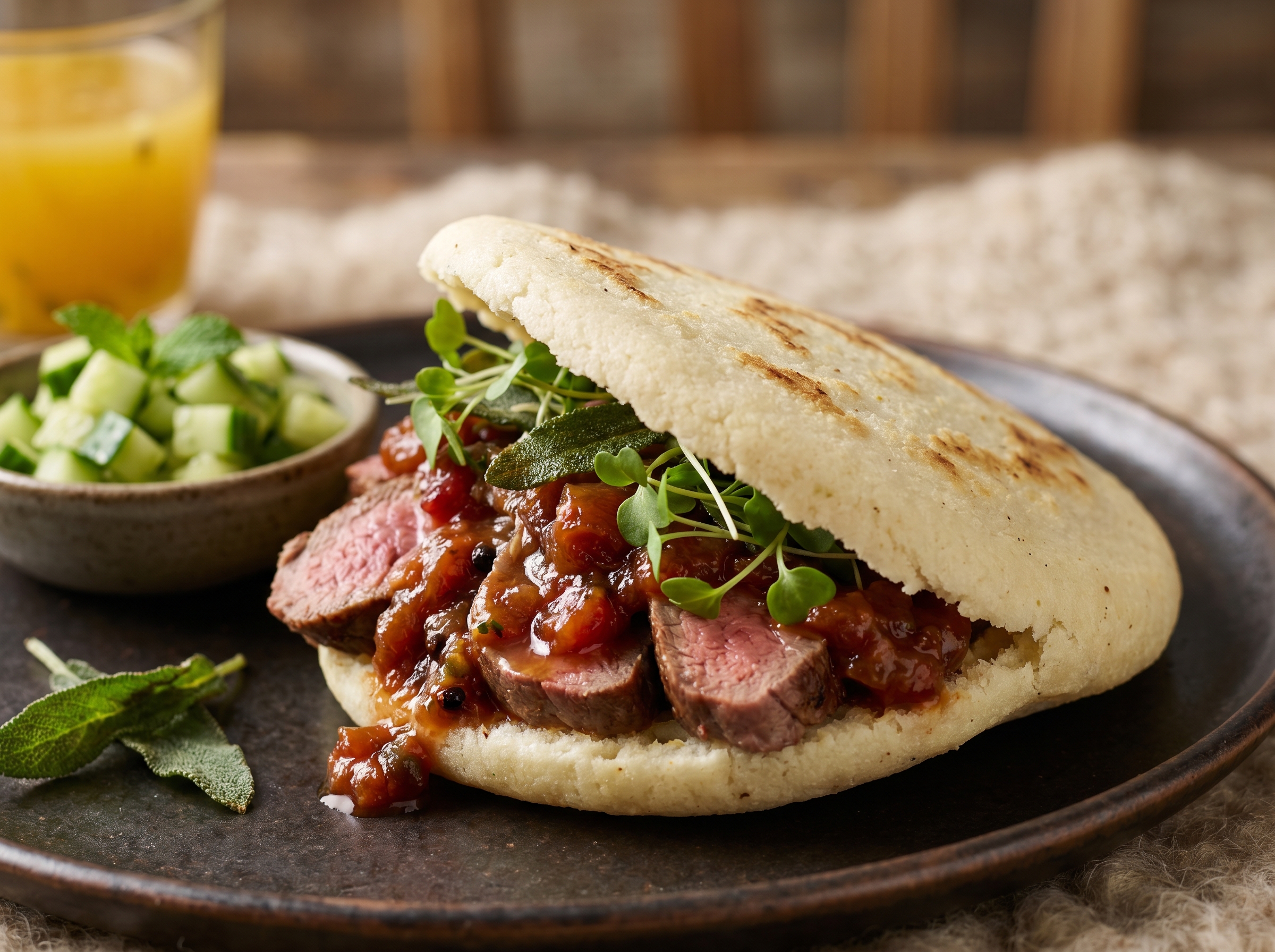 Arepa de Canguro y Tomate del Desierto