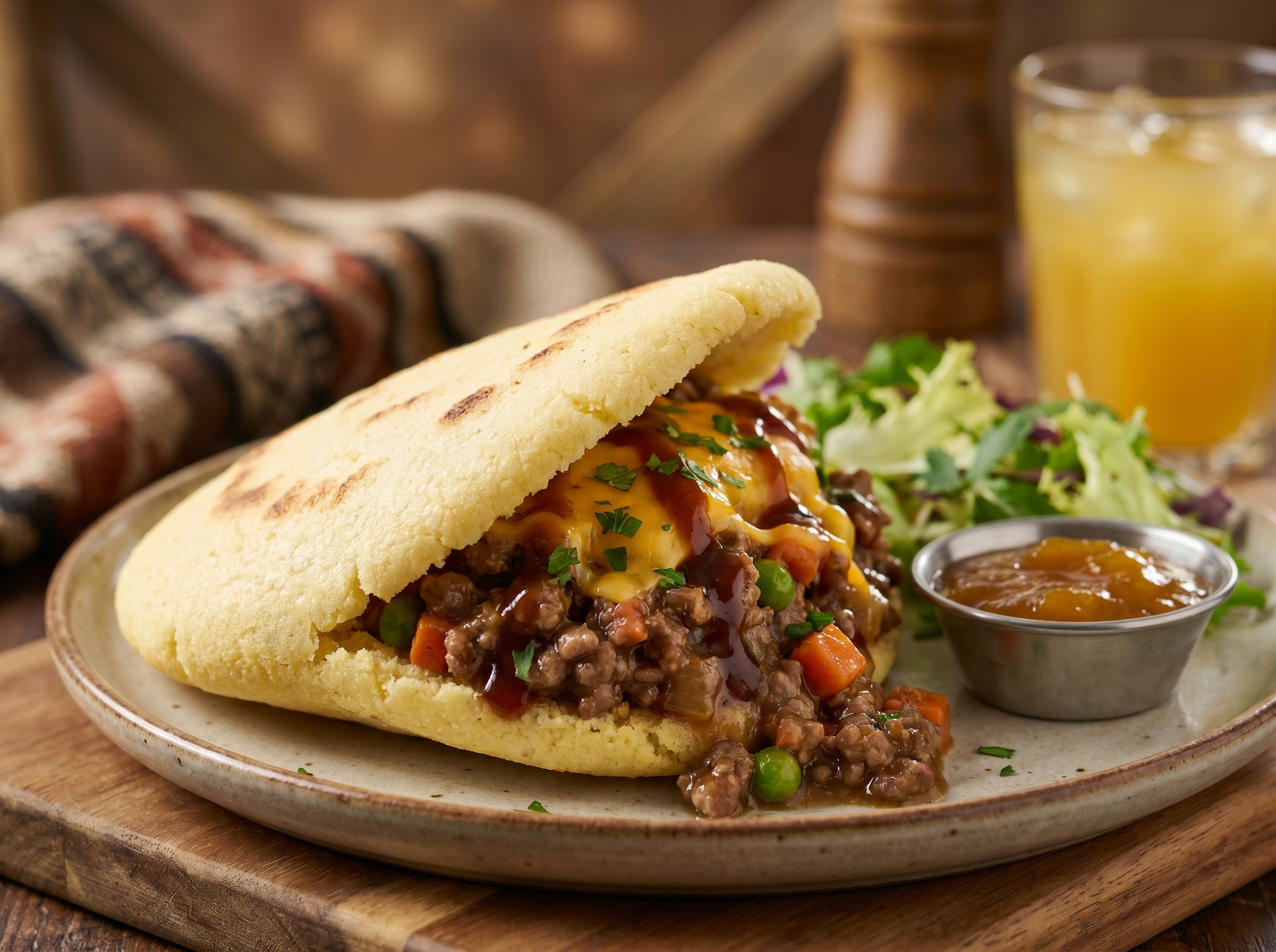 Arepa Rellena de Pastel de Carne Australiano (Meat Pie Arepa)