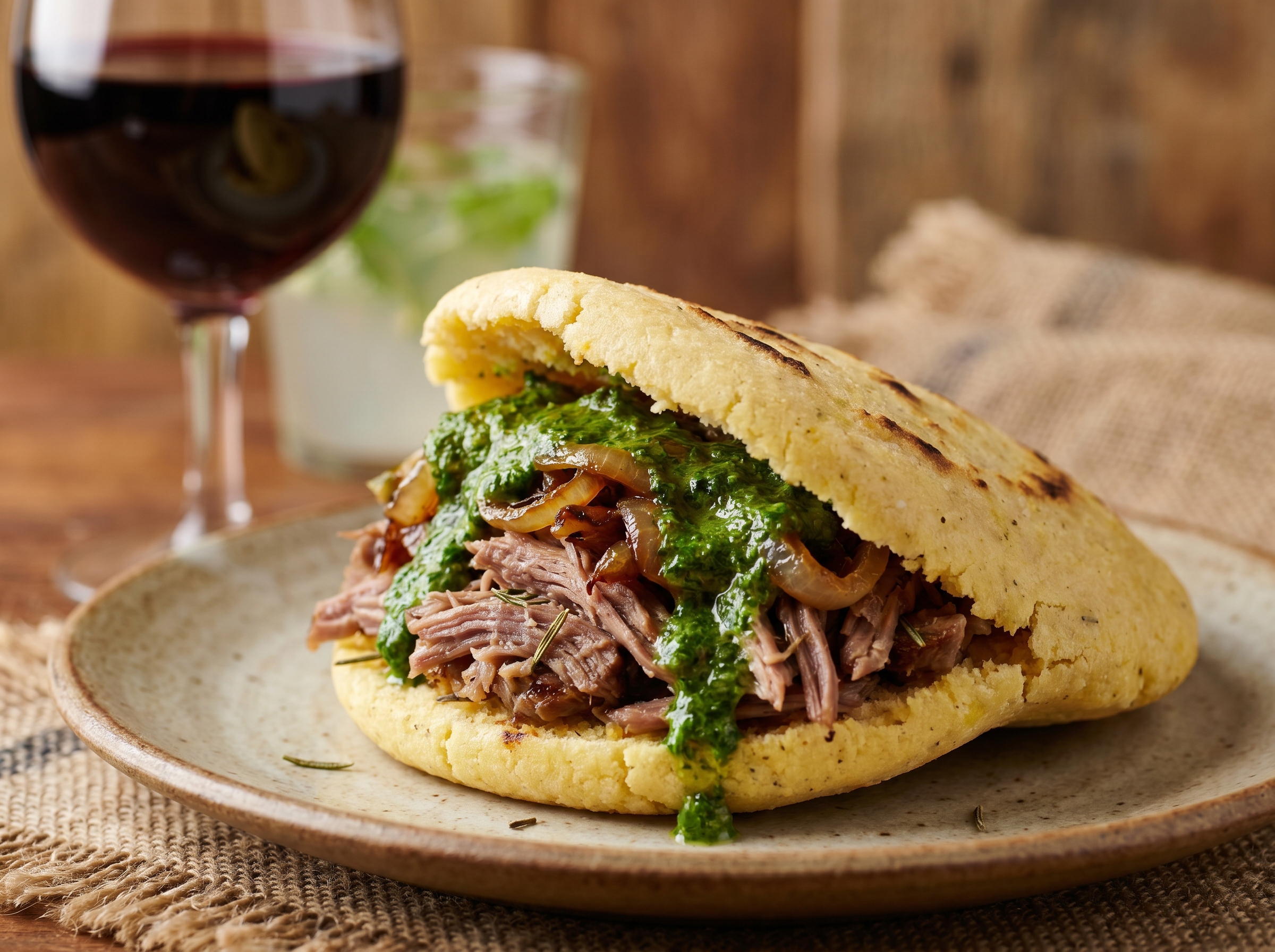 Arepa de Cordero a la Barossa con Romero y Salsa de Menta