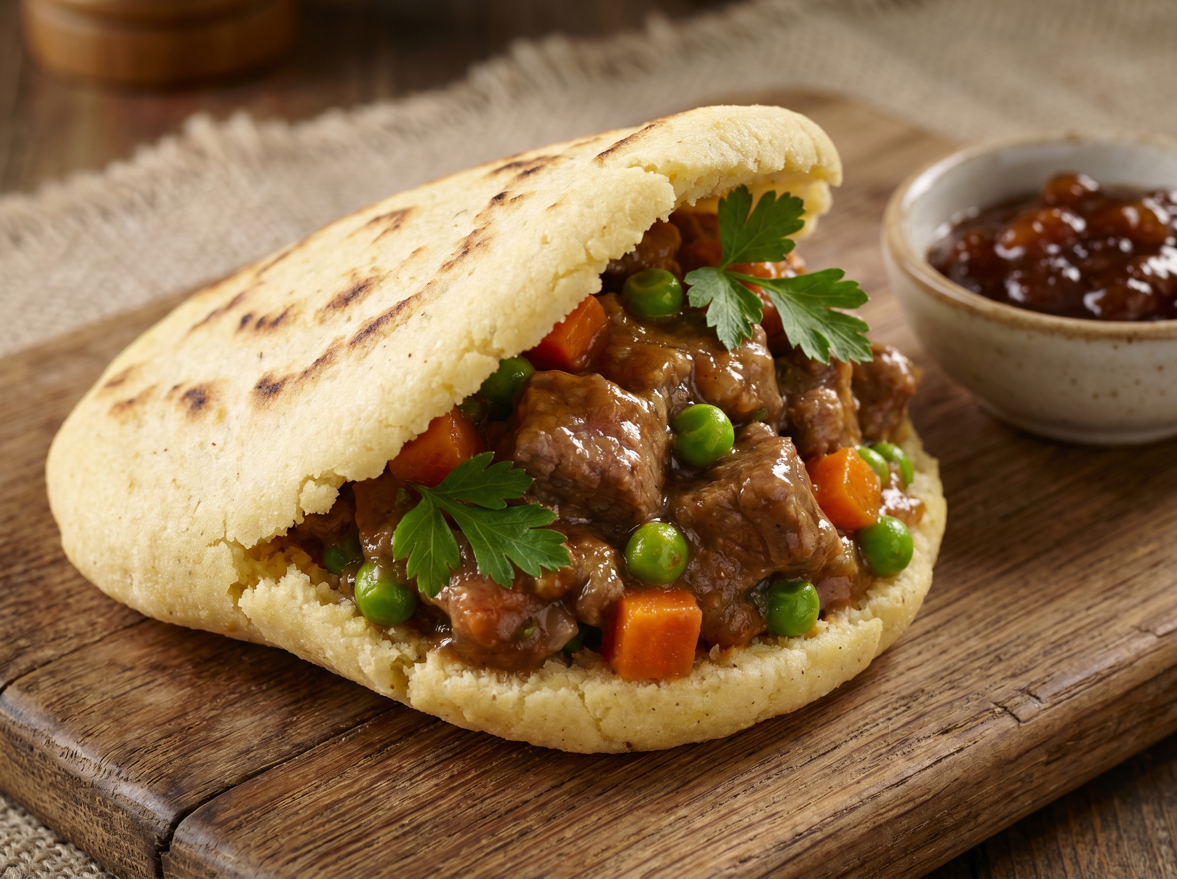 Arepa Australiana de Cordero al Estilo Pie (Australian Lamb Pie Arepa)