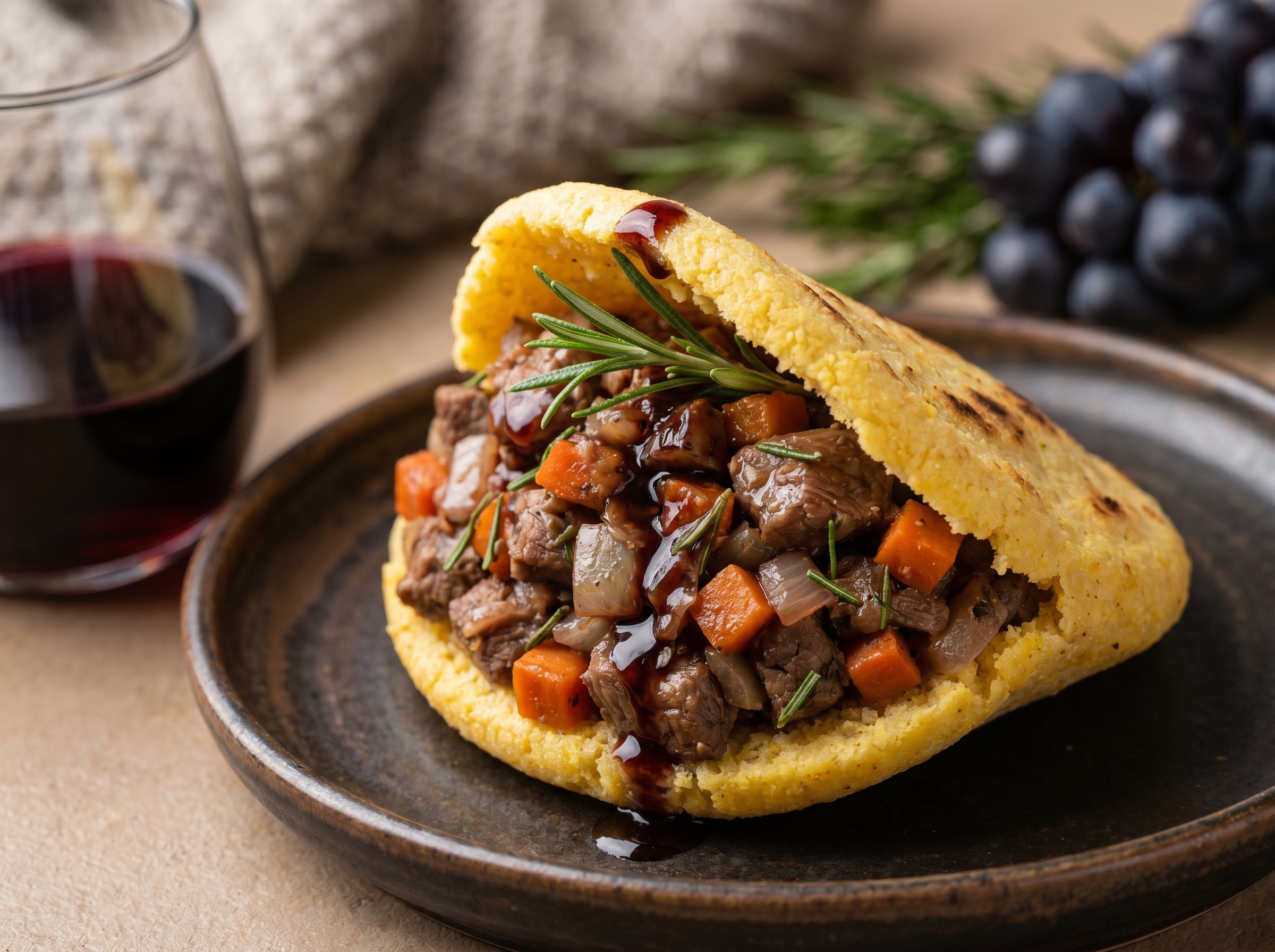 Arepa Rellena de Cordero al Estilo Coonawarra (Penola)