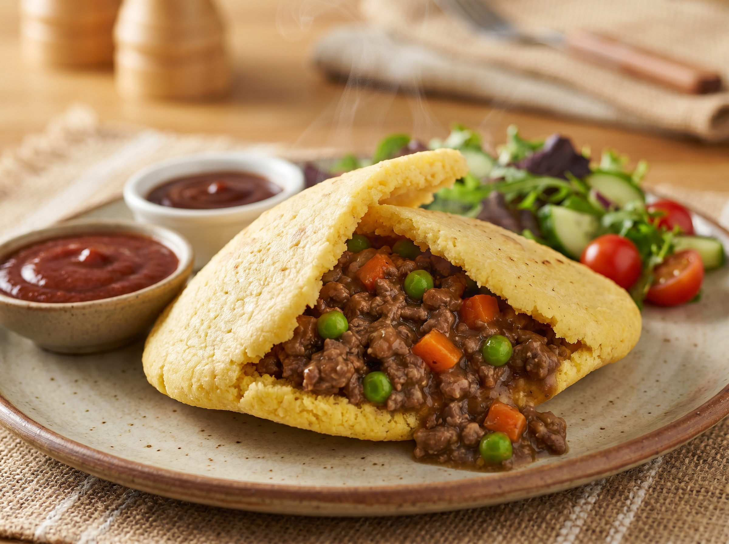 Arepa de Carne estilo Queanbeyan (Australian Meat Pie Arepa)