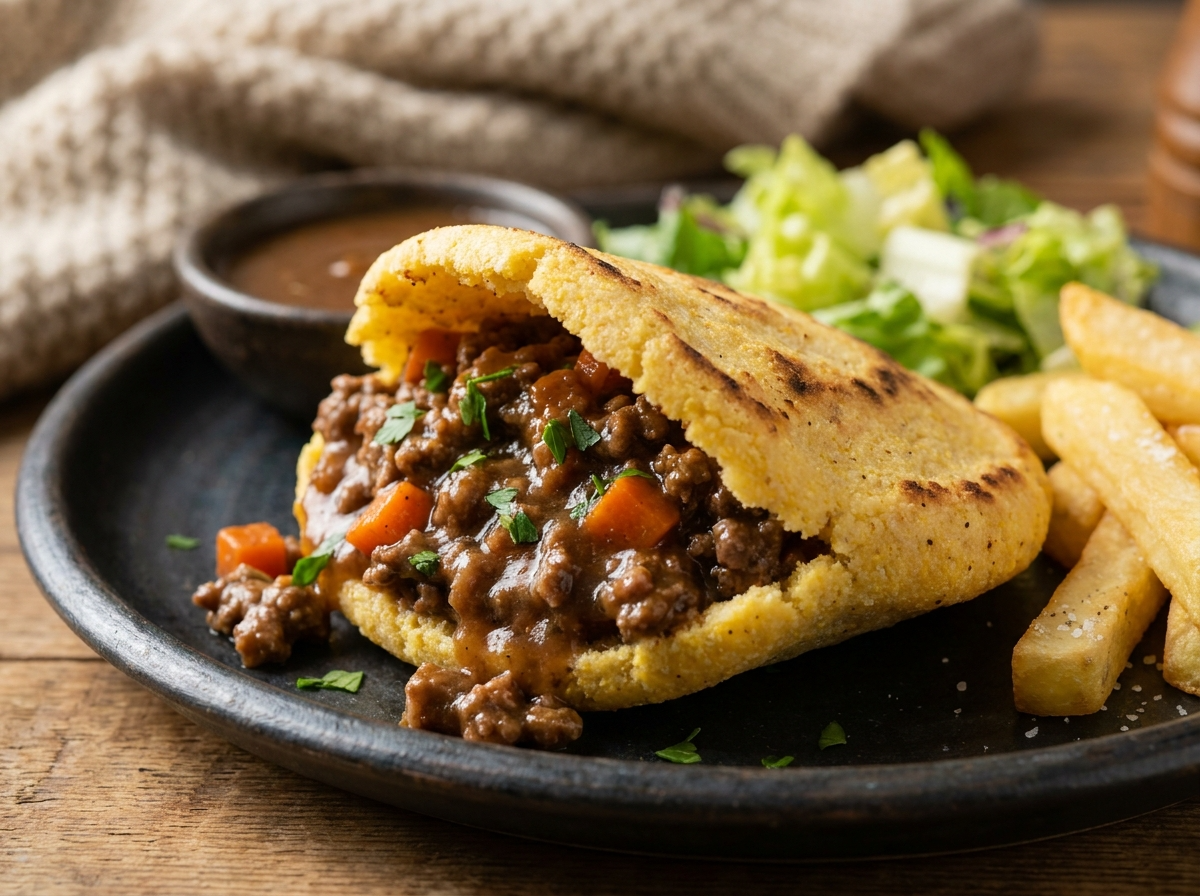 Arepa Australiana Rellena de Meat Pie