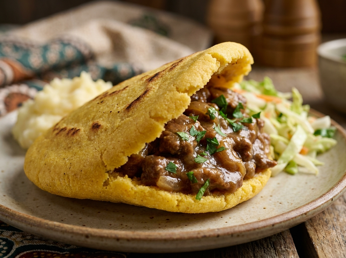 Arepa Rellena de Carne al Estilo Pastel Australiano (Meat Pie Arepa)