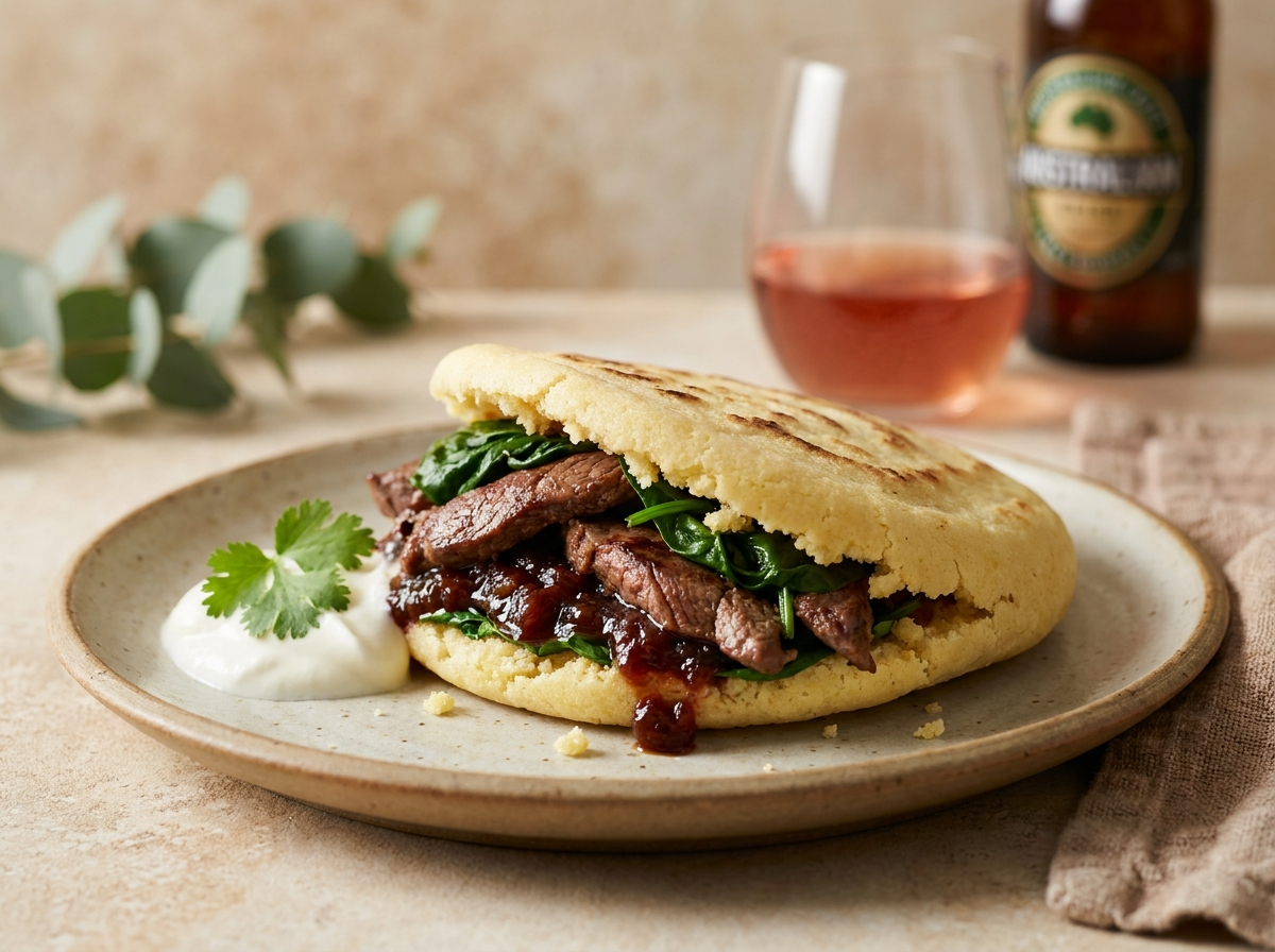 Arepa de Canguro con Chutney de Tomate de Arbusto