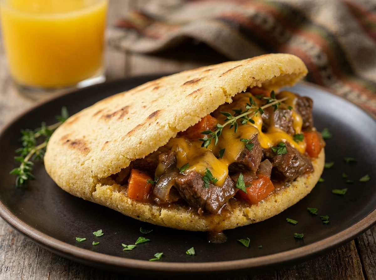 Arepa Australiana de Res y Cerveza Negra