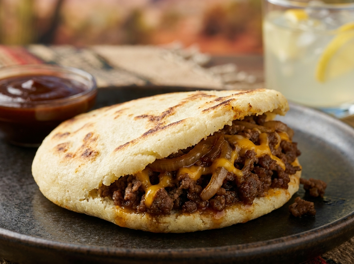 Arepa Rellena de Carne Australiana al Estilo Outback