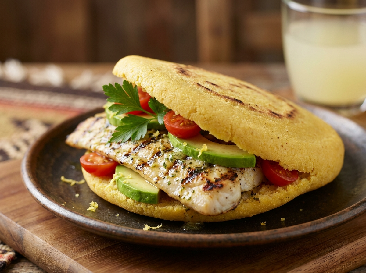 Arepa de King George Whiting con Mantequilla de Limón y Hierbas