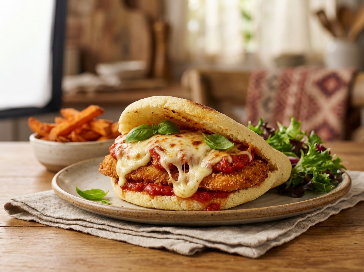 Arepa Parmigiana (Chicken Parmigiana Arepa)