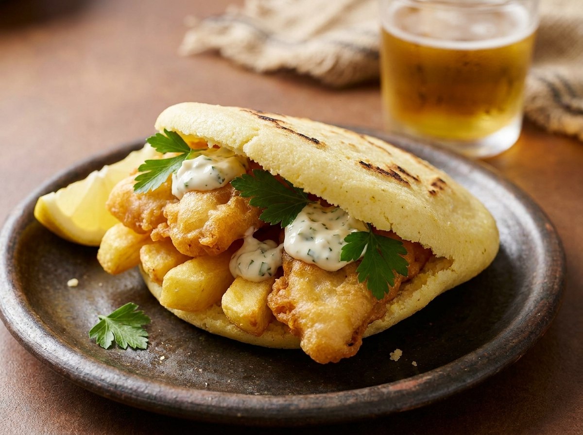 Arepa de Pescado Frito a la Cerveza (Fish and Chips Arepa)