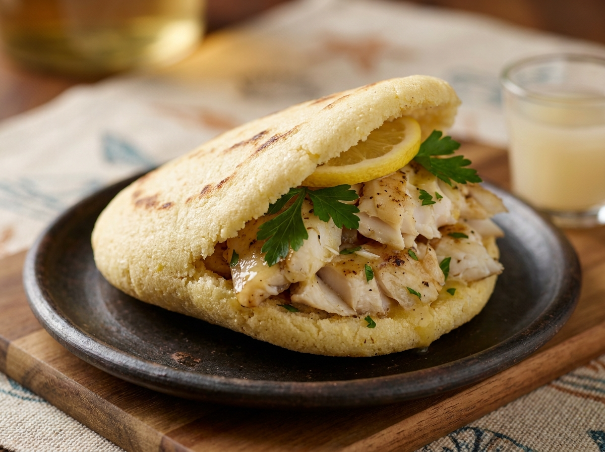 Arepa de King George Whiting con Salsa de Mantequilla y Limón