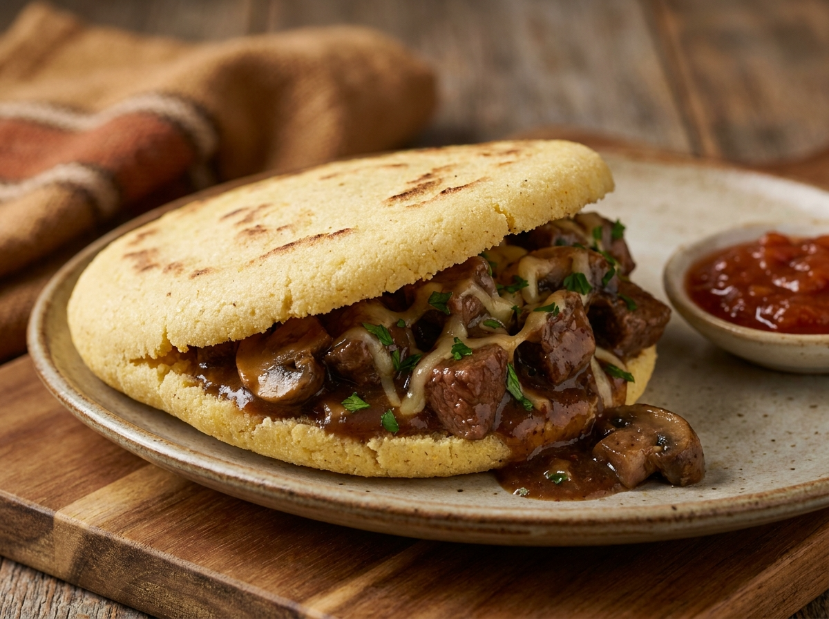 Arepa Aussie Beef & Mushroom Pie