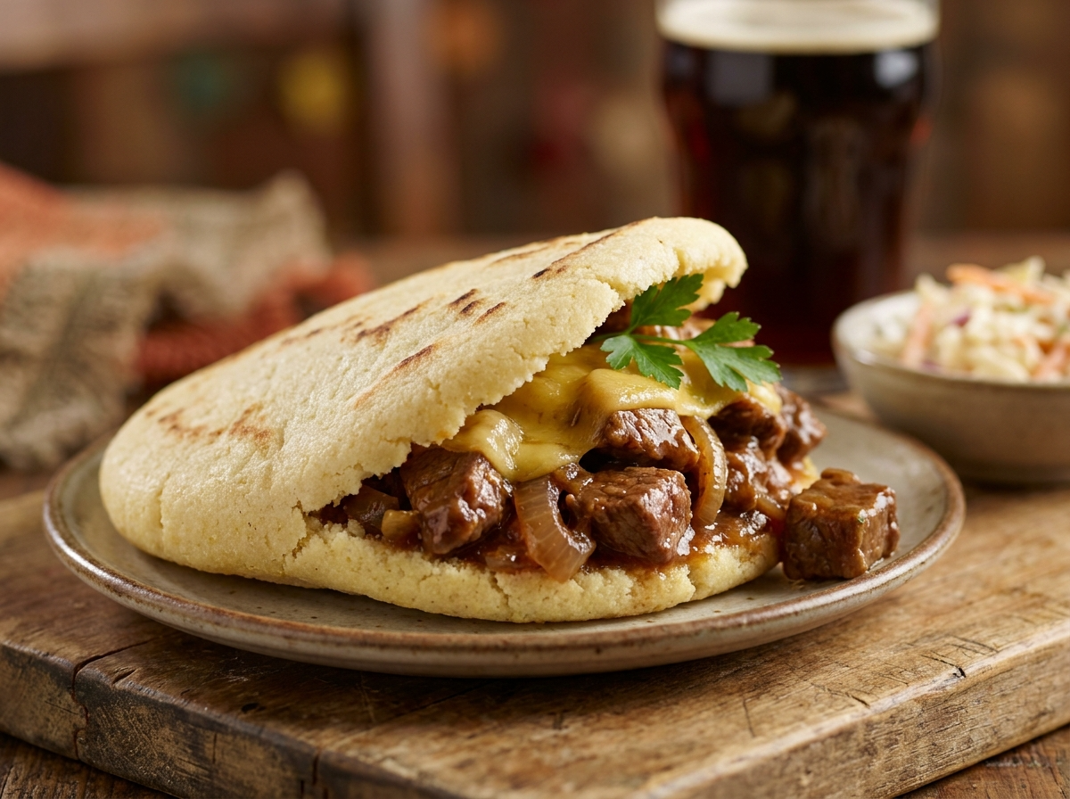 Arepa de Buey y Cerveza Negra al Estilo Warwick