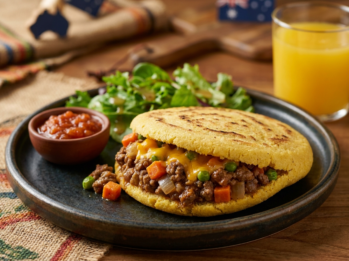 Arepa Australiana de Carne al Estilo Meat Pie